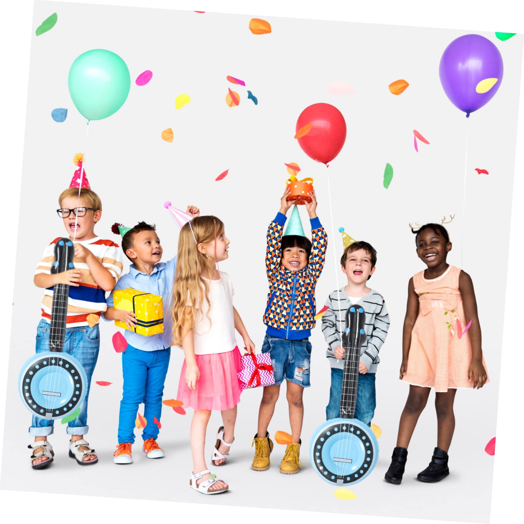 BESTonZON 6-Piece Inflatable Musical Instrument Set - Ukulele, Banjo, Microphone for Kids - Fun Educational Toy & Gift for Children - Perfect for Birthday Parties, Music Lessons & Pretend Play