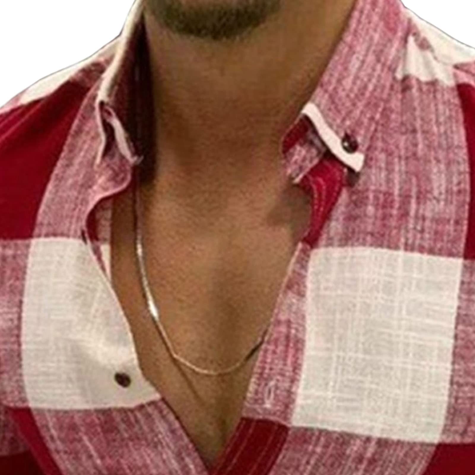 Men's Slim Fit Linen Plaid Long Sleeve Band-Collar Casual Shirt - Breathable Business & Beach Wear for Office, Vacation & Outdoor Activities