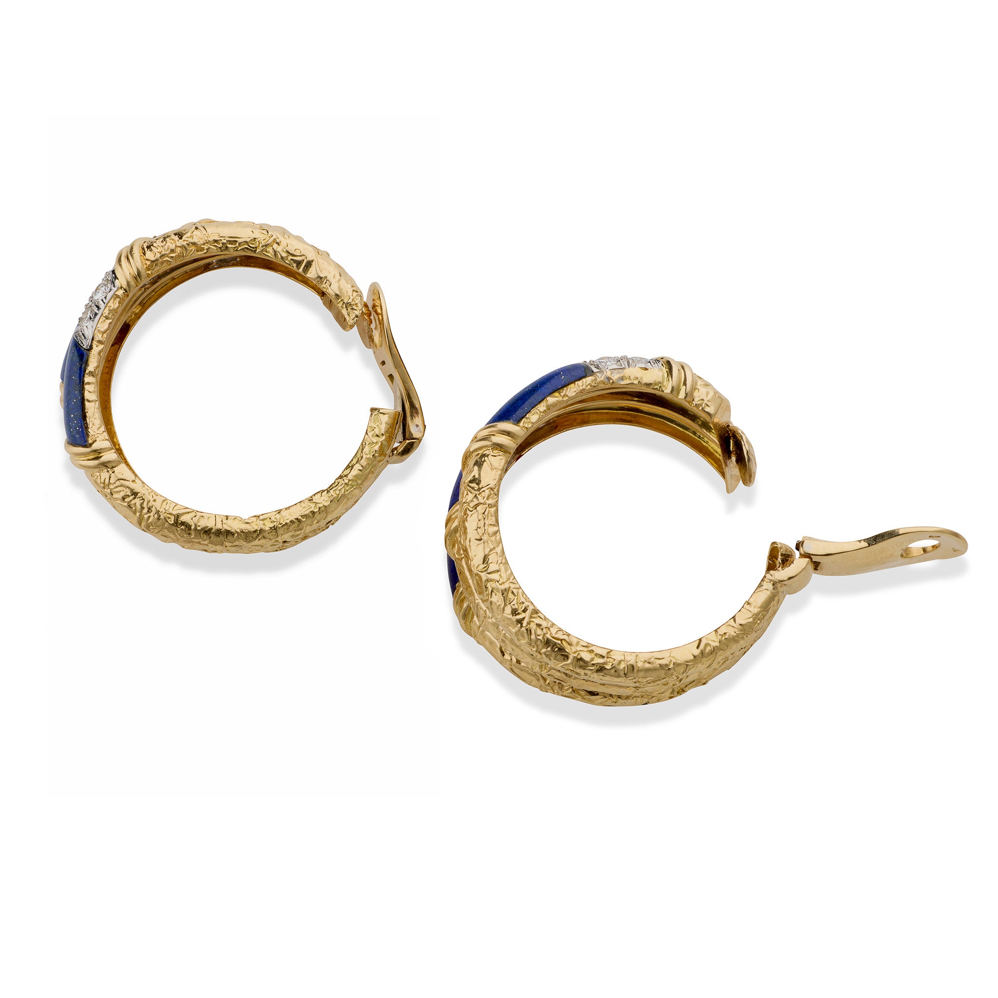 Van Cleef & Arpels Vintage Lapis Lazuli & Diamond Hoop Earrings - Mid Century Luxury Jewelry for Women, Perfect for Weddings & Special Occasions