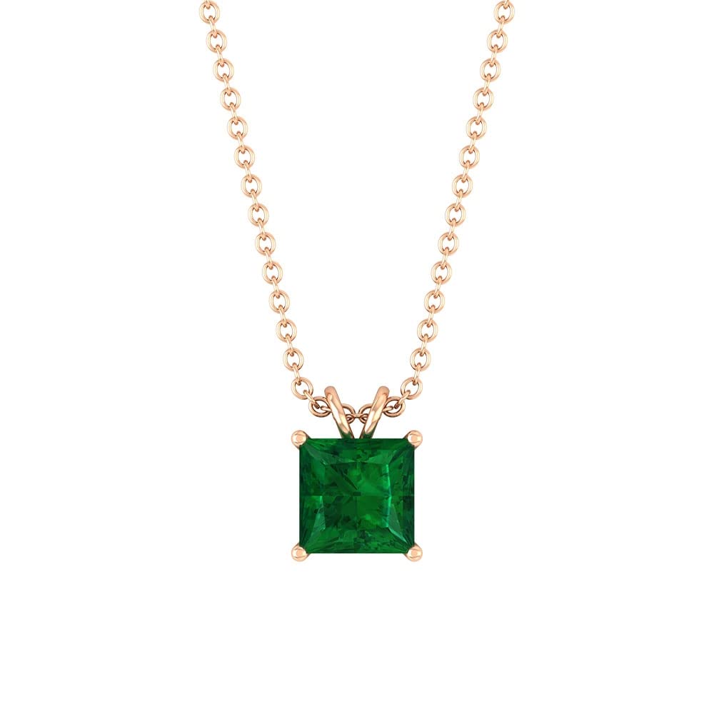 1.25 CT Princess Cut Lab Created Emerald Solitaire Pendant Necklace - 14K Solid Gold Minimalist Emerald Pendant for Women - Perfect for Everyday Wear, Gift Giving & Special Occasions