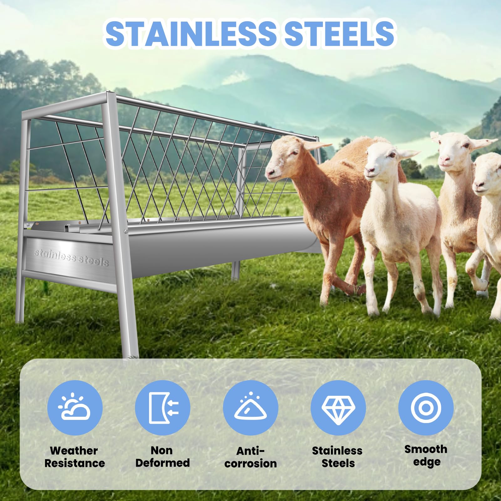 **Alloy Steel Goat Hay Feeder - 2-in-1 Livestock Feeder with 64-Gallon Hay Rack & 20-Gallon Grain Tray - Large Capacity Goat Feeder with Deep Pan - Perfect for Farms, Ranches, and Livestock Feeding**