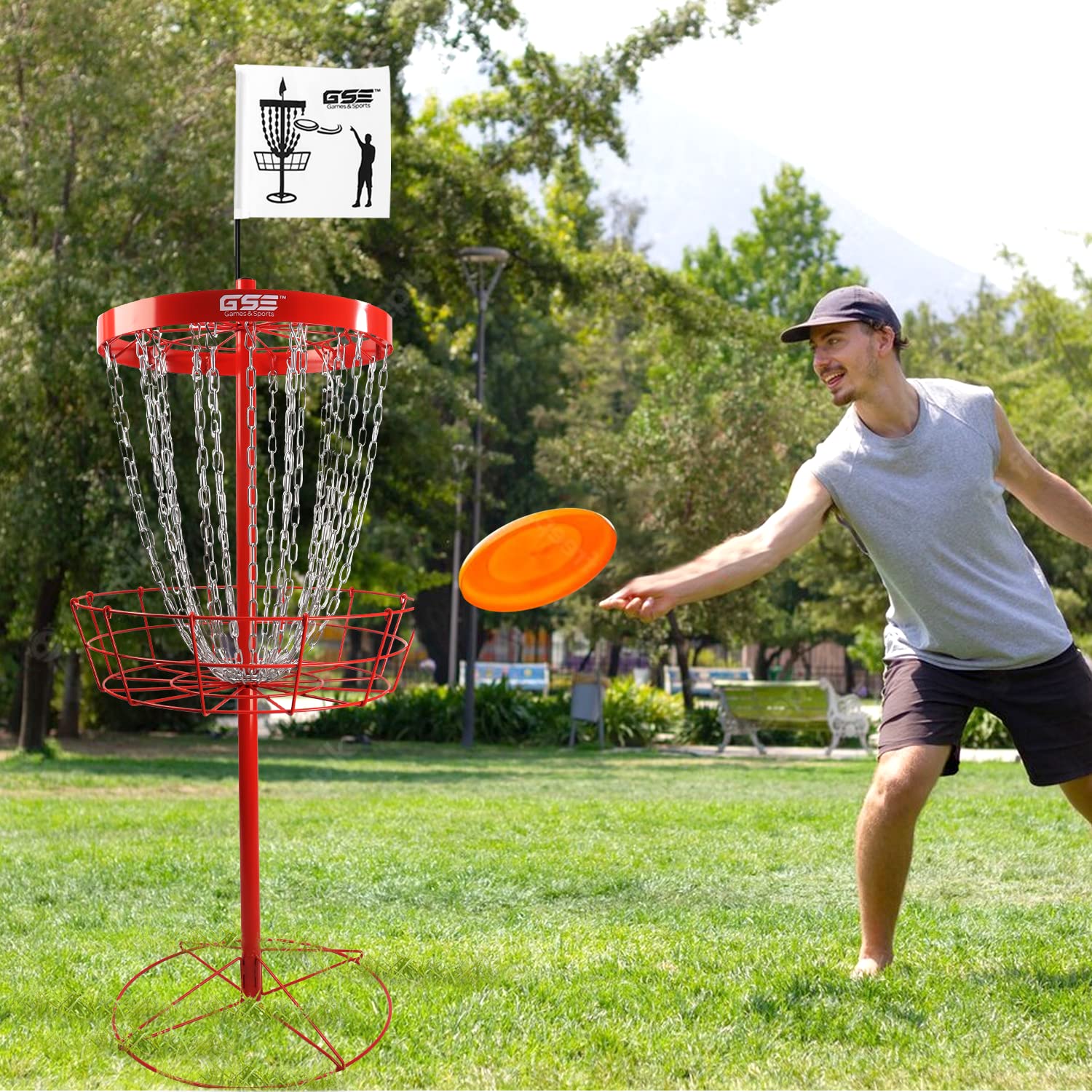 GSE PRO Portable Disc Golf Target Basket - 12/24 Chain Metal Practice Basket for Disc Golf Training | Durable Outdoor Disc Golf Equipment for Backyard, Park & Course Practice