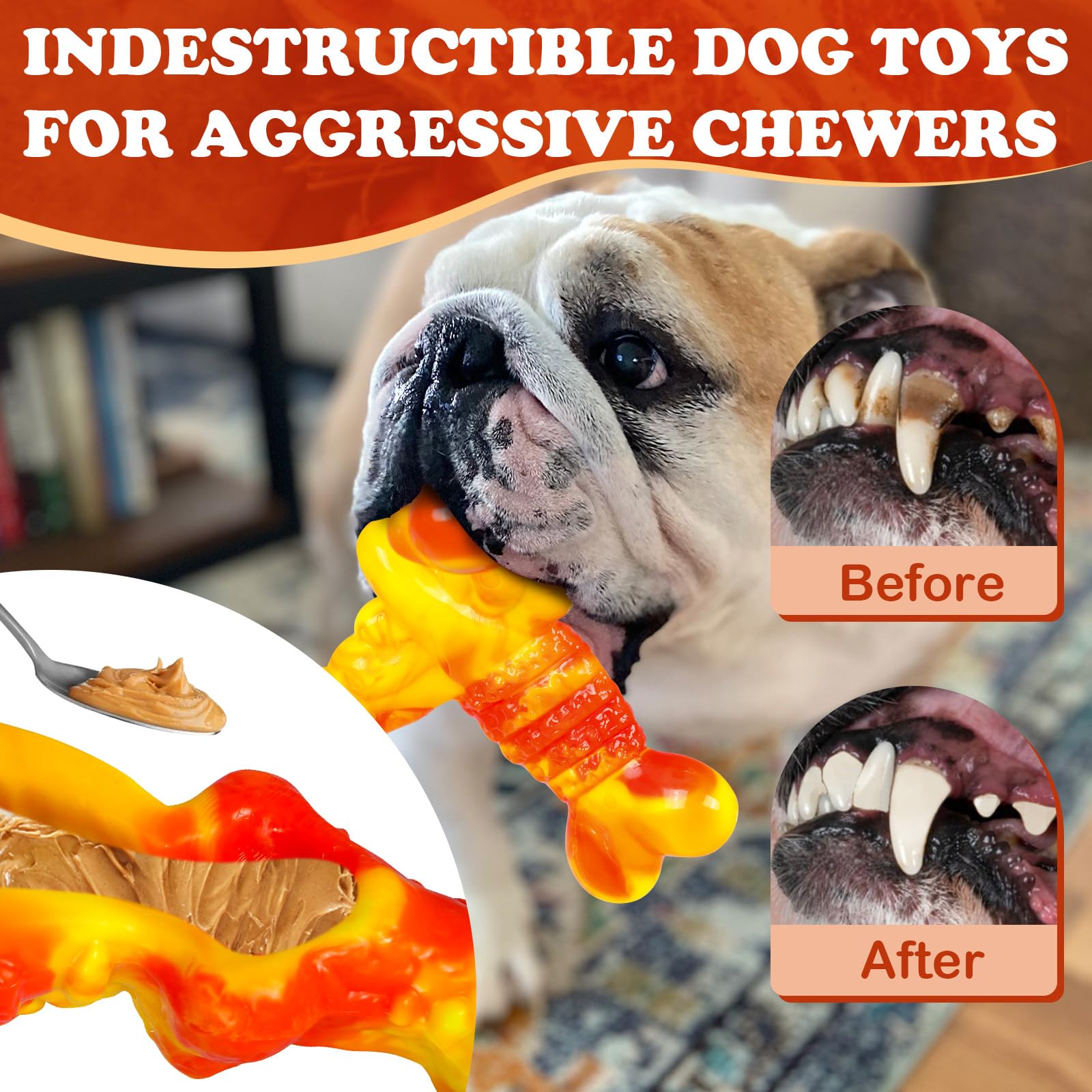Apasiri 3 Pack Indestructible Dog Chew Toys for Aggressive Chewers - Durable Large Breed Dog Toys for Strong Chewers - Perfect for Teething, Boredom Relief & Playtime