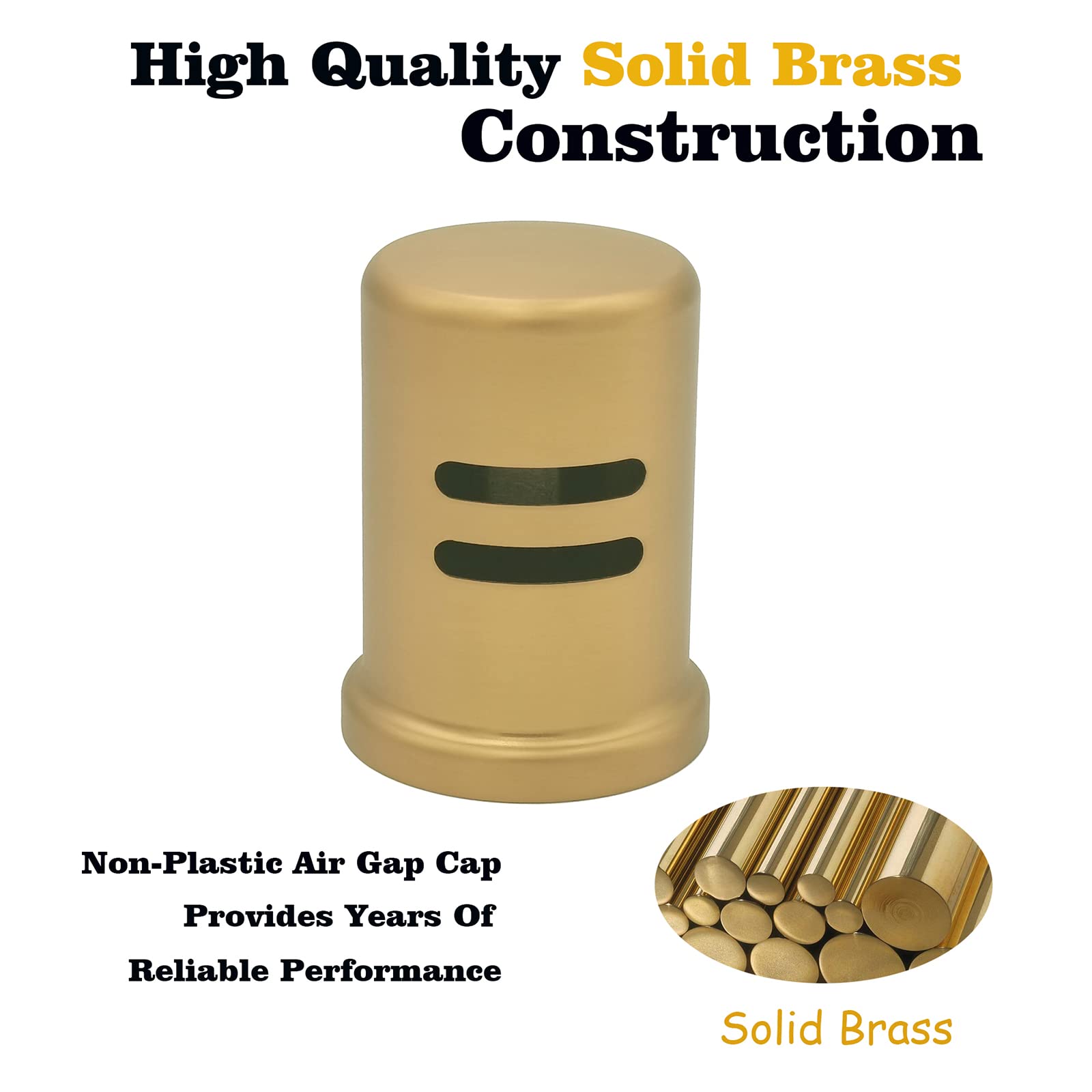 Premium Solid Brass Dishwasher Air Gap Kit with Gold Cover & Matching Escutcheon - Brushed Gold Finish Replacement for Dishwashers | Perfect for Kitchen Renovations & Modern Plumbing Installations