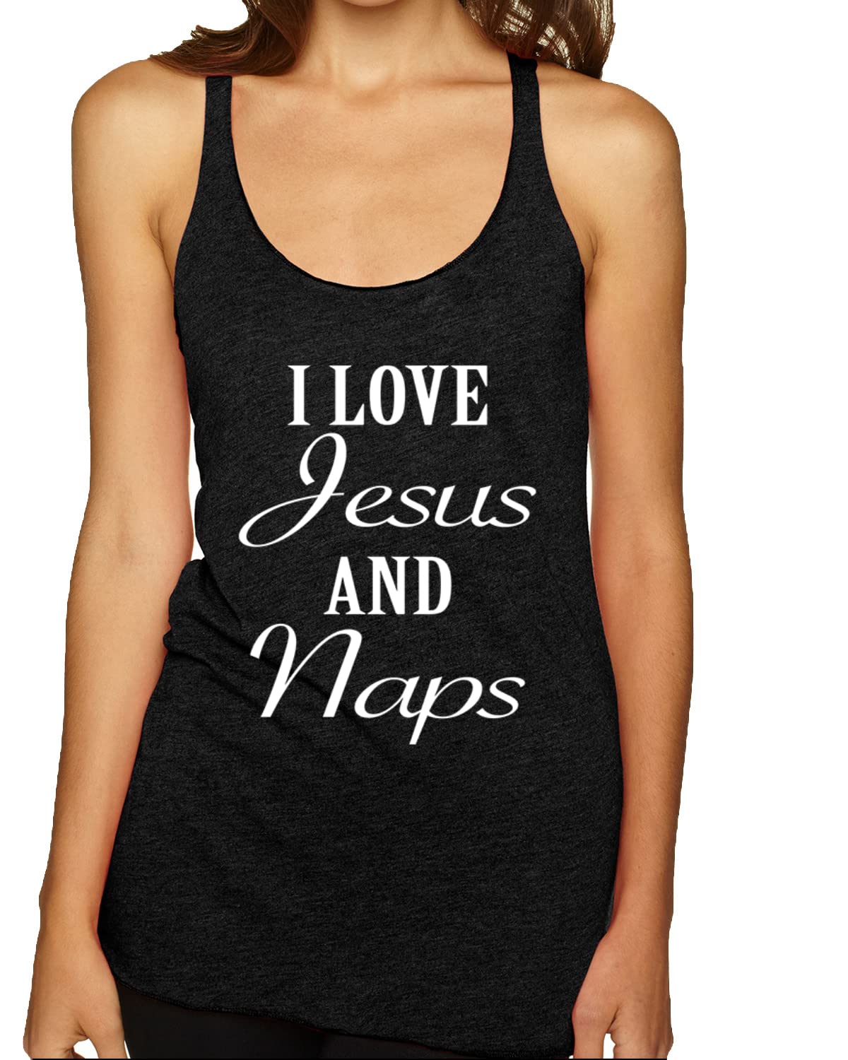 Christian Inspirational Tri-Blend Racerback Tank Top - I Love Jesus and Naps - Comfortable Women's Casual Wear for Church, Bible Study & Everyday Faith