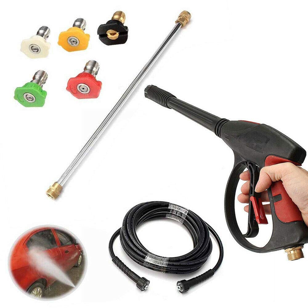 3000PSI High Pressure Washer Gun - Portable Power Spray Wand with 5 Nozzle Tips & 26ft Hose Kit for Car Washing, Home Cleaning, Garden Care, Driveway & Patio Maintenance (1 Wand + 5 Tips + Hose)