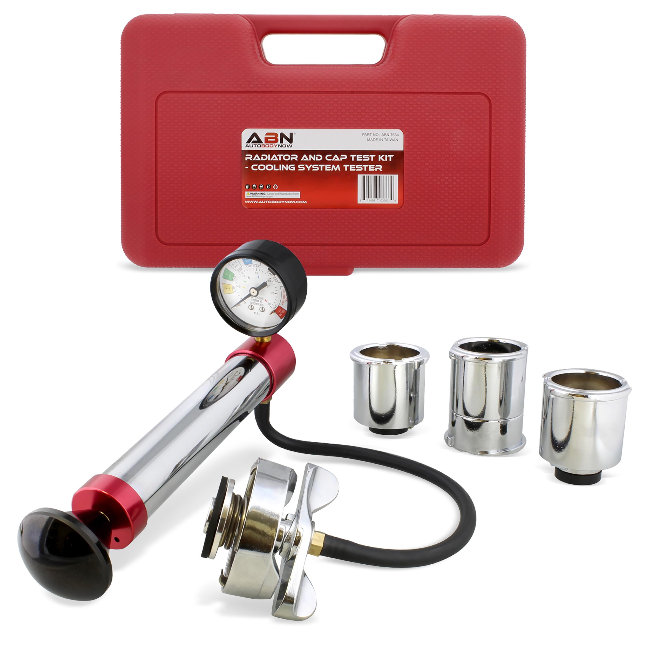 ABN Radiator Pressure Tester Kit with Cap Tester Adapter - Professional Coolant System Diagnostic Tool for Cars, Trucks & Vehicles - Detect Leaks & Test Radiator Caps (Ideal for Mechanics & DIY Auto Repair)