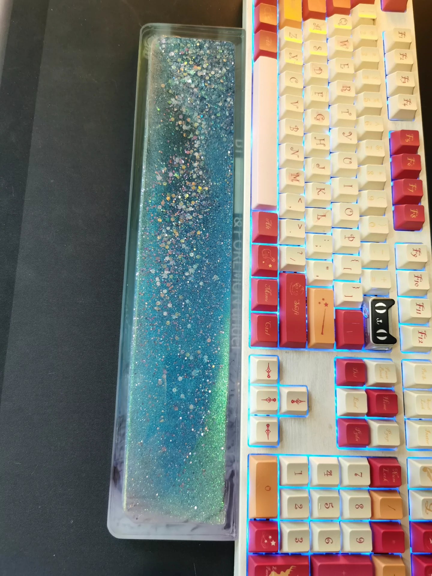 Handmade Custom Resin Keyboard Wrist Rest - Flowing Sand Sea Demon Design for Ergonomic Typing Support | Perfect for Gamers & Office Work