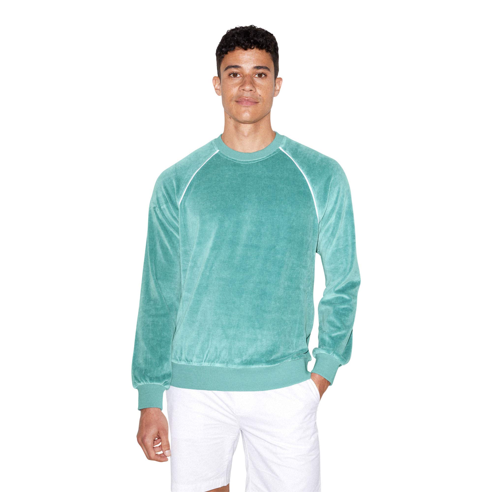 American Apparel Men's Stretch Velour Long Sleeve Raglan Crewneck Sweatshirt - Soft & Comfortable Pullover for Casual Wear, Gym & Lounge