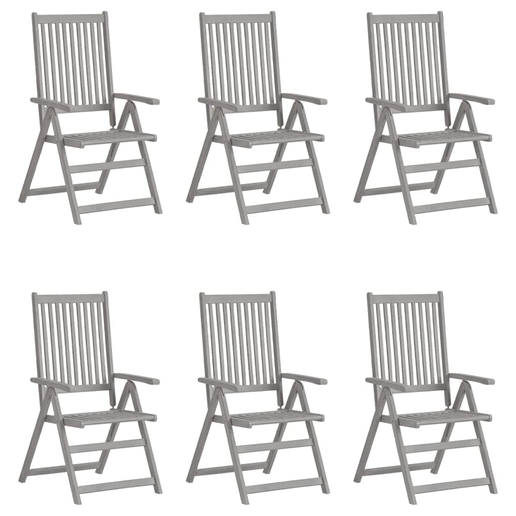 **CHARMMA 6-Piece Patio Reclining Chairs Set with Cushions – Solid Acacia Wood, Gray – 58.15KG – Outdoor Lounge Furniture for Garden, Poolside & Backyard Relaxation**