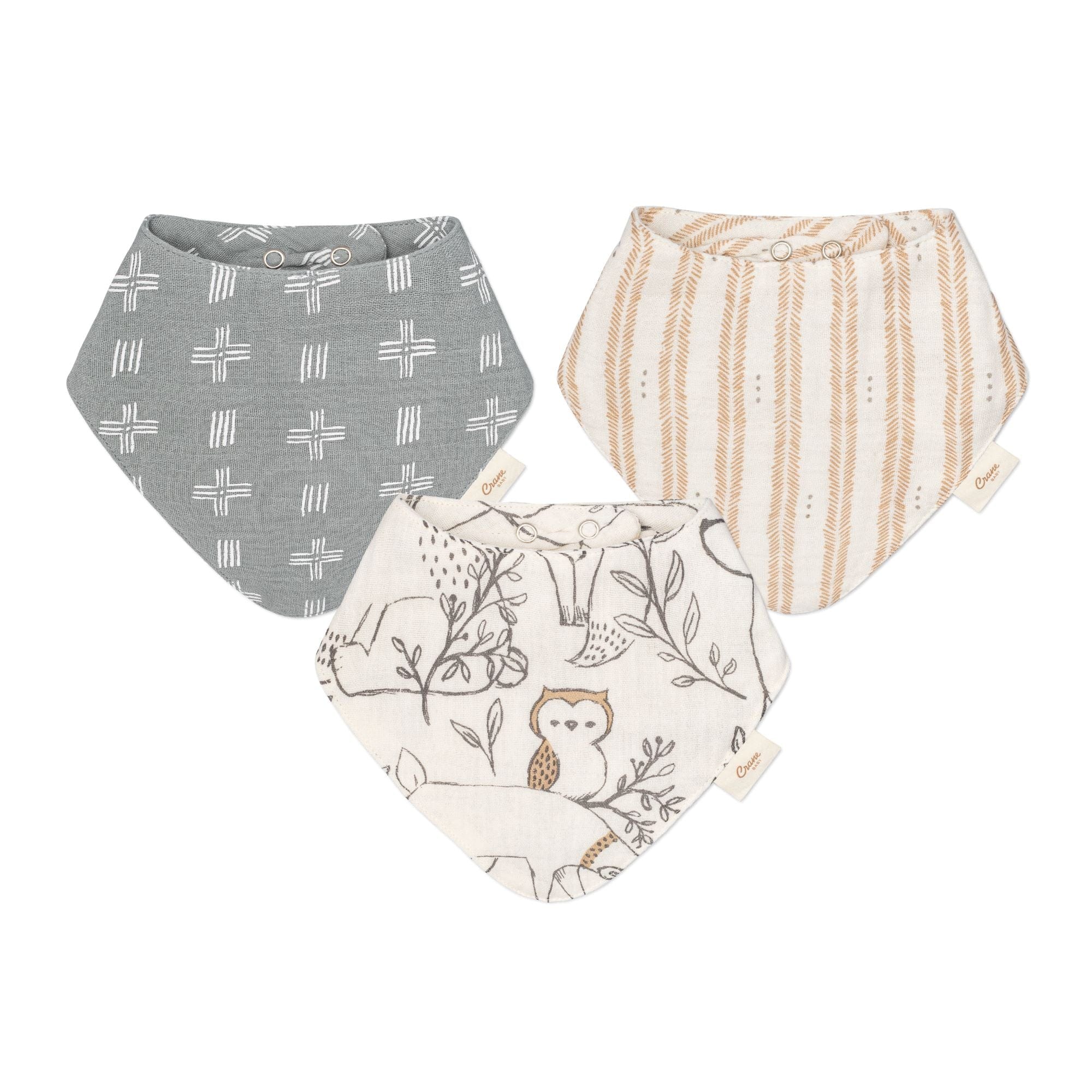 Ezra 3-Piece Muslin Baby Bib Set - Soft & Absorbent for Feeding Time - Perfect for Newborns, Infants & Toddlers During Meals, Snacks & Messy Play