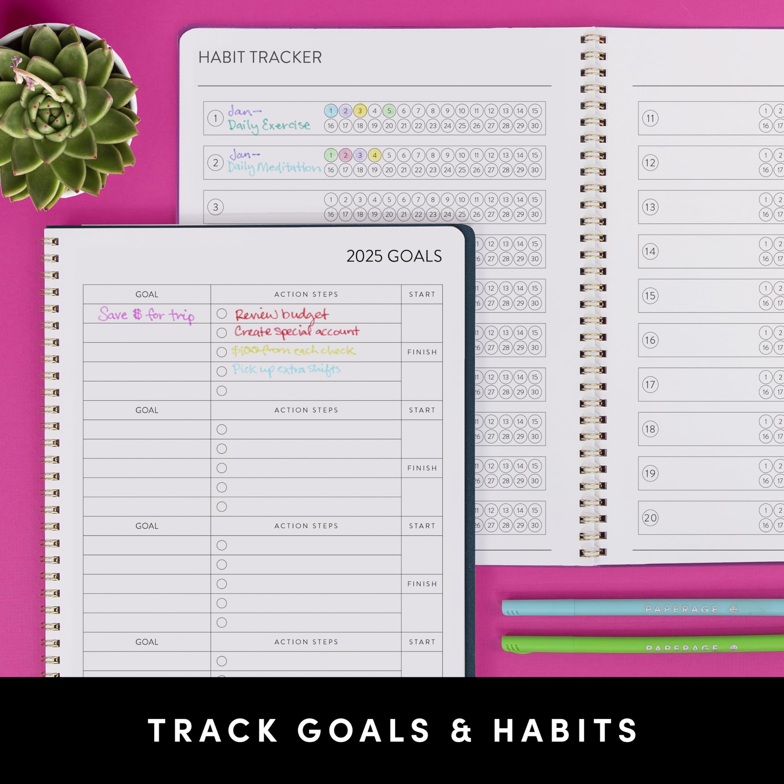 PAPERAGE 2 Year Spiral Bound Planner 2025-2026 (Black) | 24 Month Academic Planner Jan 2025-Dec 2026 | 8.5