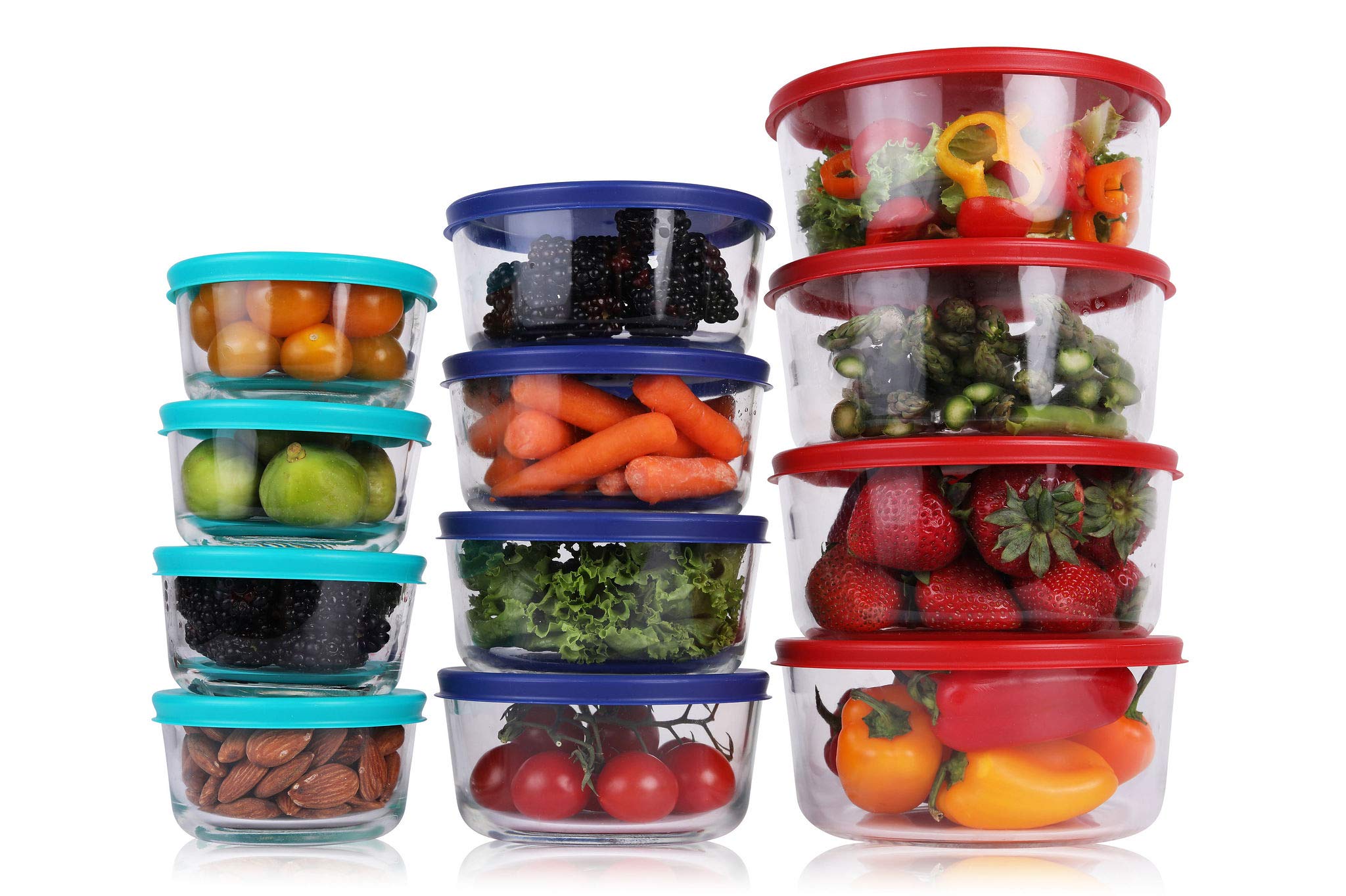 BOVADO USA 2 Cup Glass Food Storage Containers (6 Pack) - Airtight, Leakproof, Dishwasher, Freezer & Oven Safe - BPA-Free Glass Meal Prep Containers with Red Lids - Perfect for Leftovers, Meal Prep, and Pantry Organization