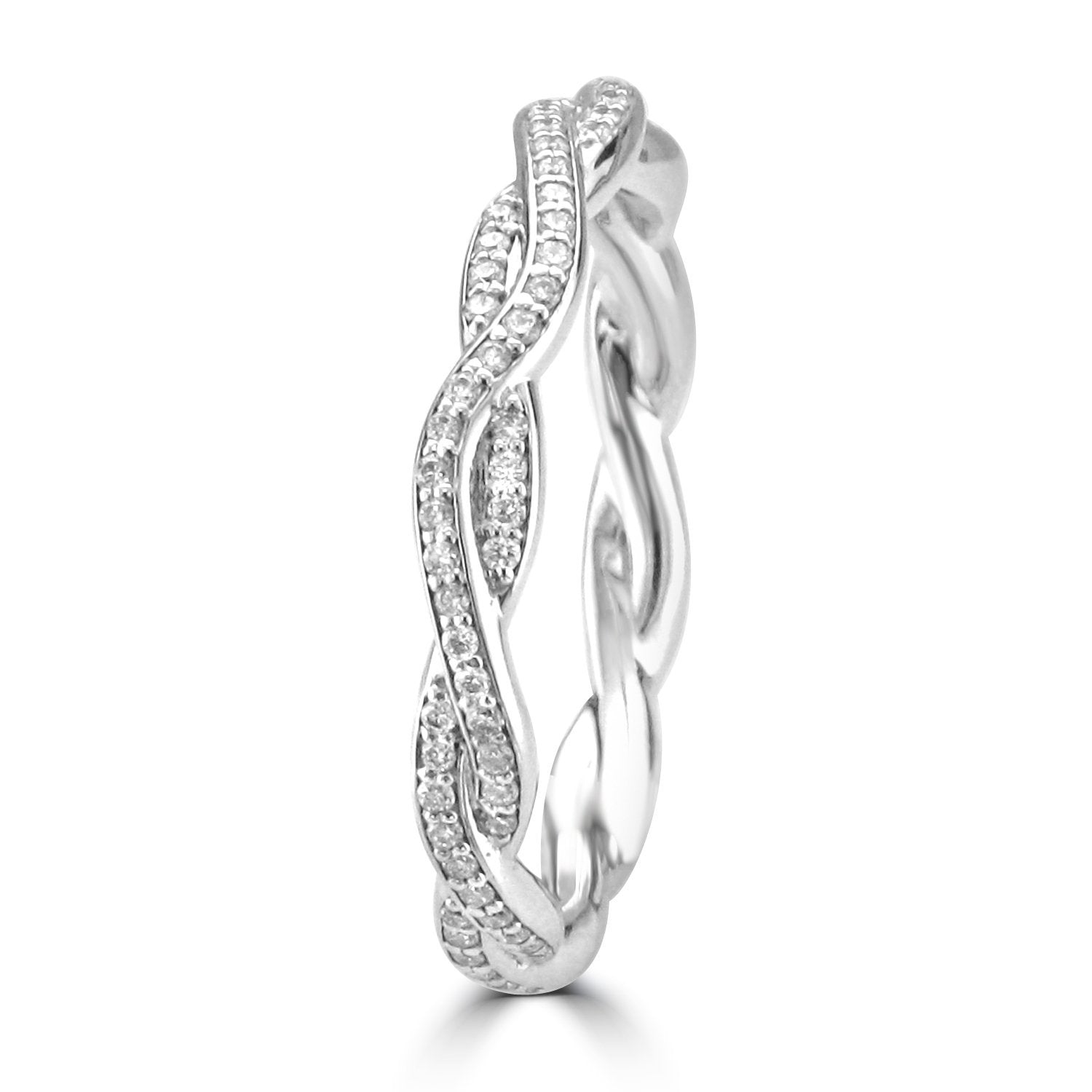 14KT White Gold 0.22 CTW Diamond Twist Wedding Band for Women - Elegant Stackable Ring for Anniversary, Engagement & Bridal Jewelry Gift