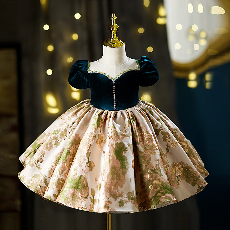 Elegant Green Satin Velvet A-Line Flower Girl Dress with Beaded Ruffle Detail - Perfect for Weddings, Pageants & Special Occasions