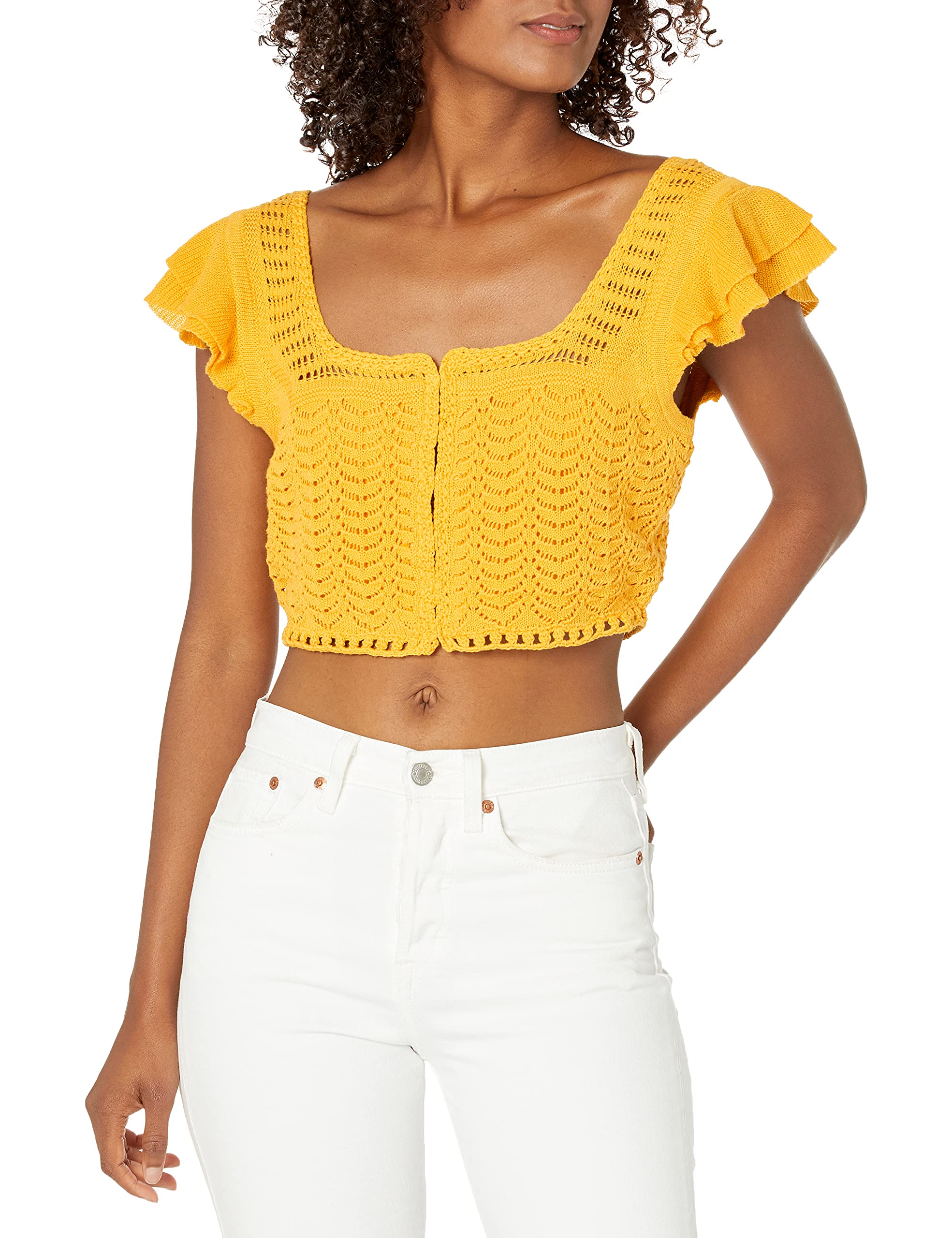 BCBGMAXAZRIA Women's Crochet Crop Top | Sexy Summer Boho Blouse | Perfect for Beach, Music Festivals & Date Nights