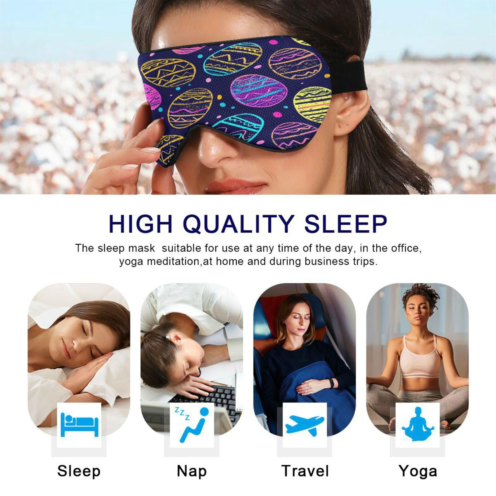Doodle Colorful Egg Pattern Sleep Eye Mask - Soft & Comfortable Blackout Blindfold with Adjustable Strap for Men & Women - Perfect for Travel, Nap & Night Sleep