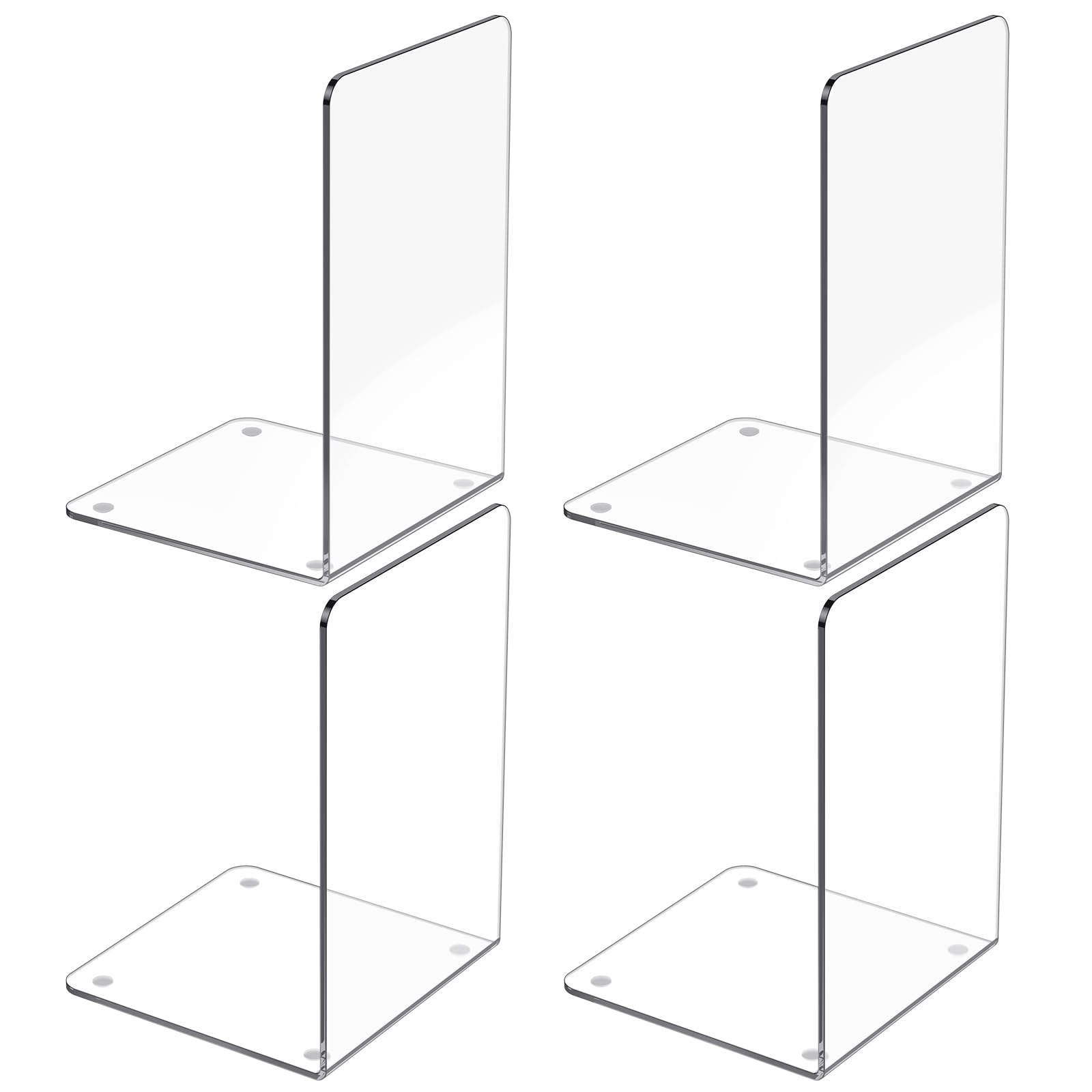 4-Pack Clear Acrylic Bookends for Shelves - Heavy Duty Book Holder Organizer for Books, CDs, Files & Video Games - Decorative Book Stoppers for Home Office & Library Organization