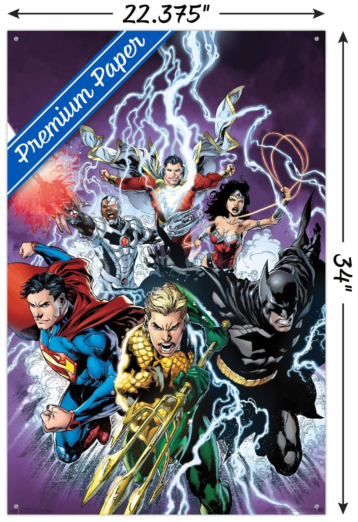DC Comics Justice League Superheroes Wall Poster with Push Pins - Perfect for Bedroom, Office & Comic Fan Decor