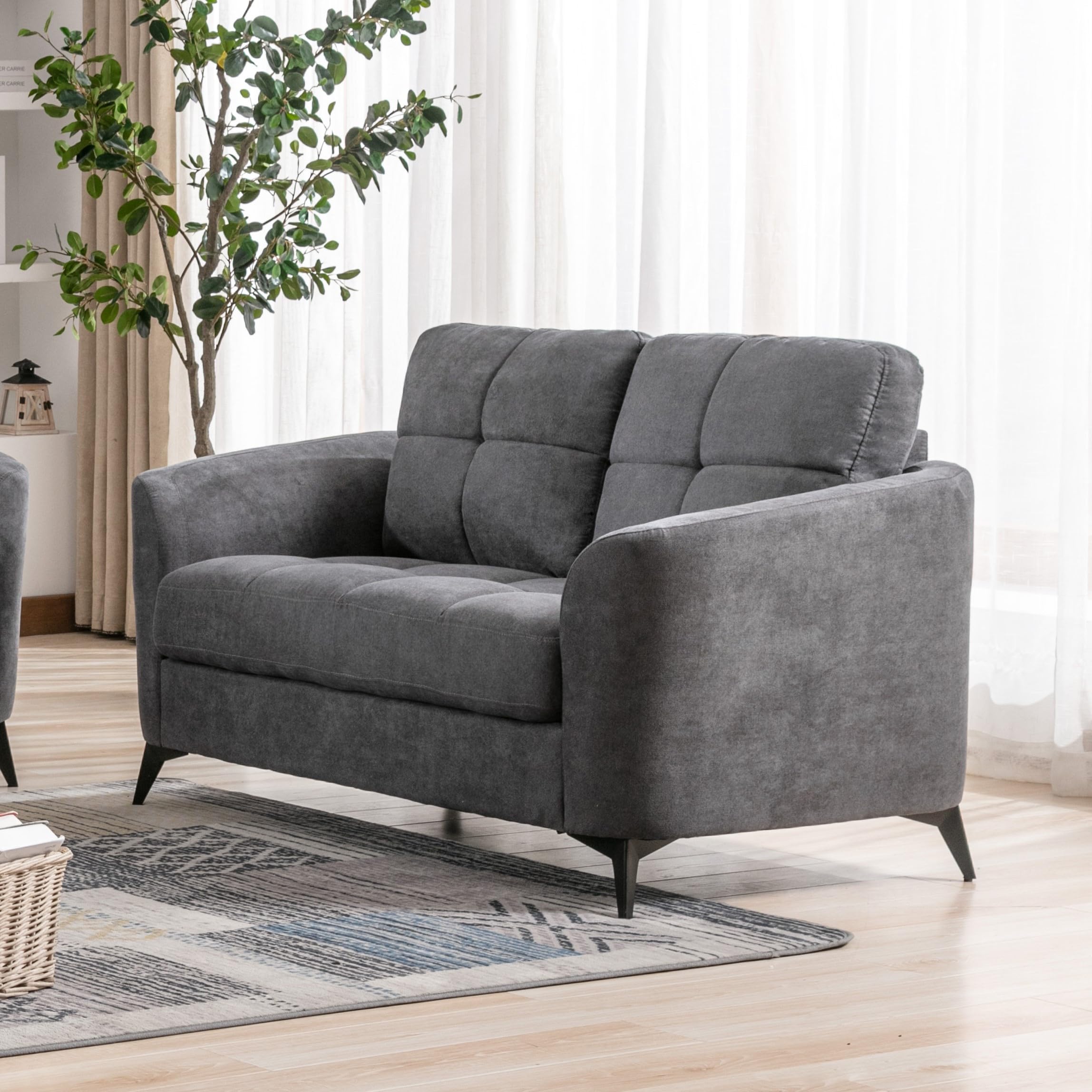 Lilola Home Callie Gray Woven Fabric Loveseat - Modern Small Sofa for Living Room, Apartment & Office | Comfortable 2-Seater Couch with Sturdy Frame