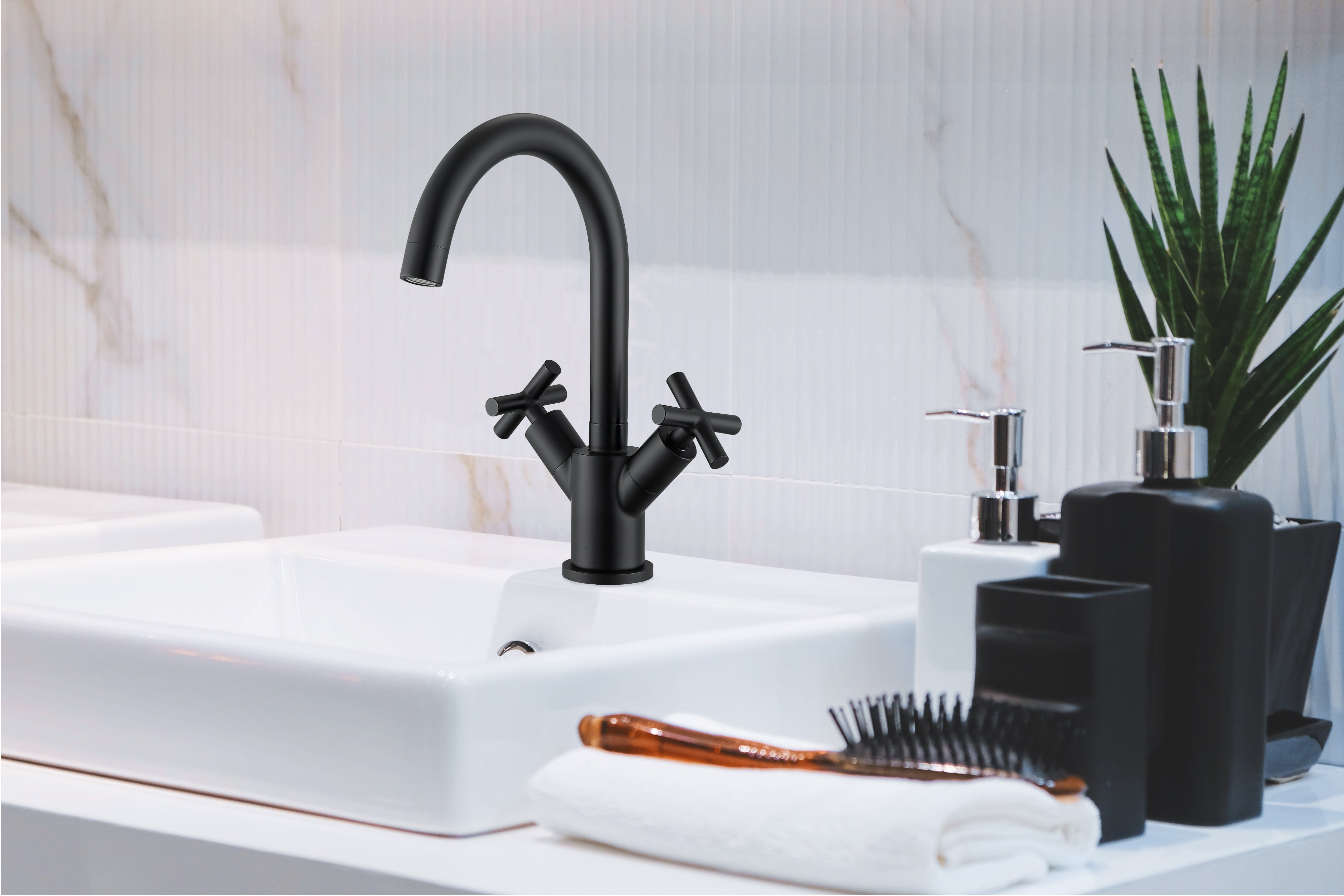 Matte Black Single Hole Cross Handle Bathroom Faucet - Ava Series | Modern Bathroom Sink Faucet for Vanity, Powder Room & Guest Bath | Durable & Stylish Design