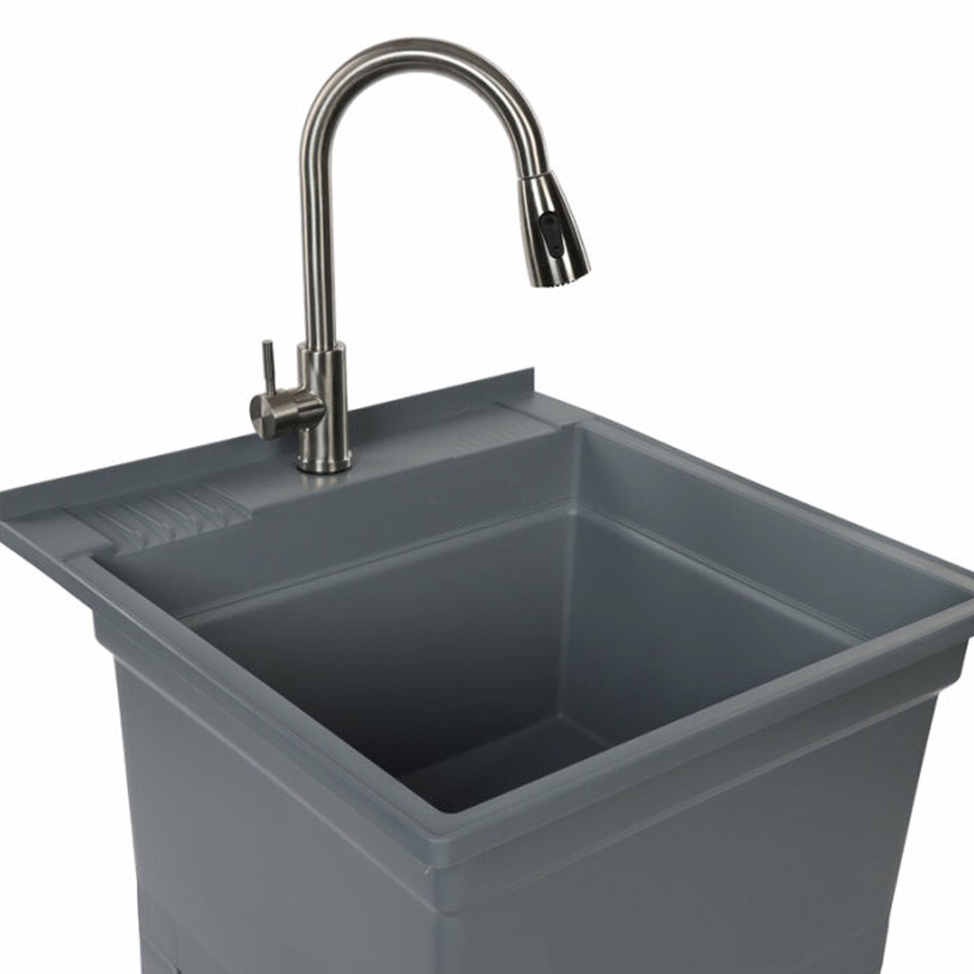 Heavy Duty 24x24 Inch Plastic Utility Sink - USA Made Freestanding Compact Laundry Tub for Workshop, Garage, Greenhouse & Pet Washing Station (Grey) - Perfect for DIY Projects, Outdoor Cleaning & Commercial Use