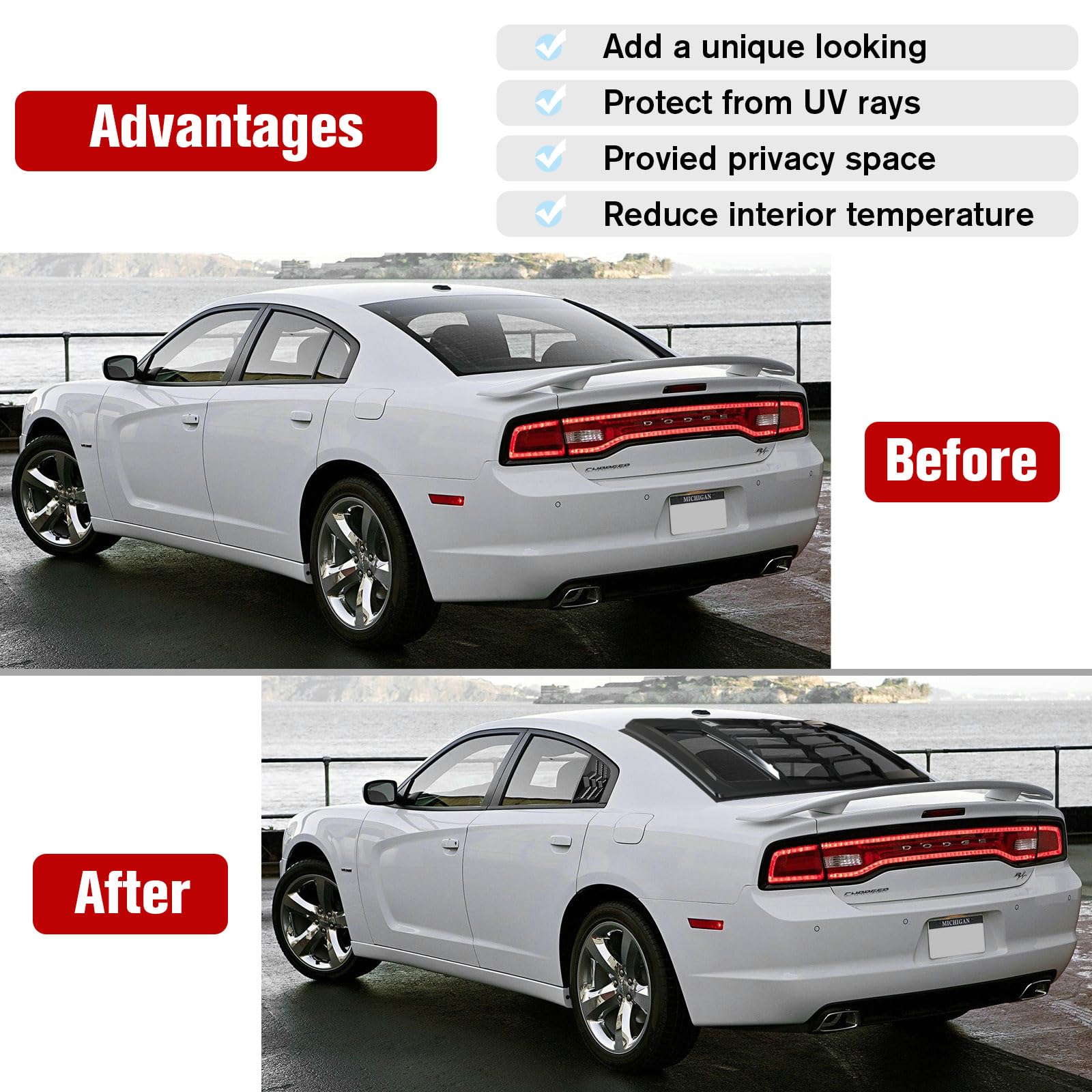 Lambo Style ABS Window Louvers for Dodge Charger 2011-2023 - Rear & Side Windshield Sun Shade Cover Compatible with SXT/GT/R/T/Scat Pack/SRT Hellcat/Widebody/Redeye/Daytona - All Weather Protection (Bright Black) | Street Racing & Car Show Accessories