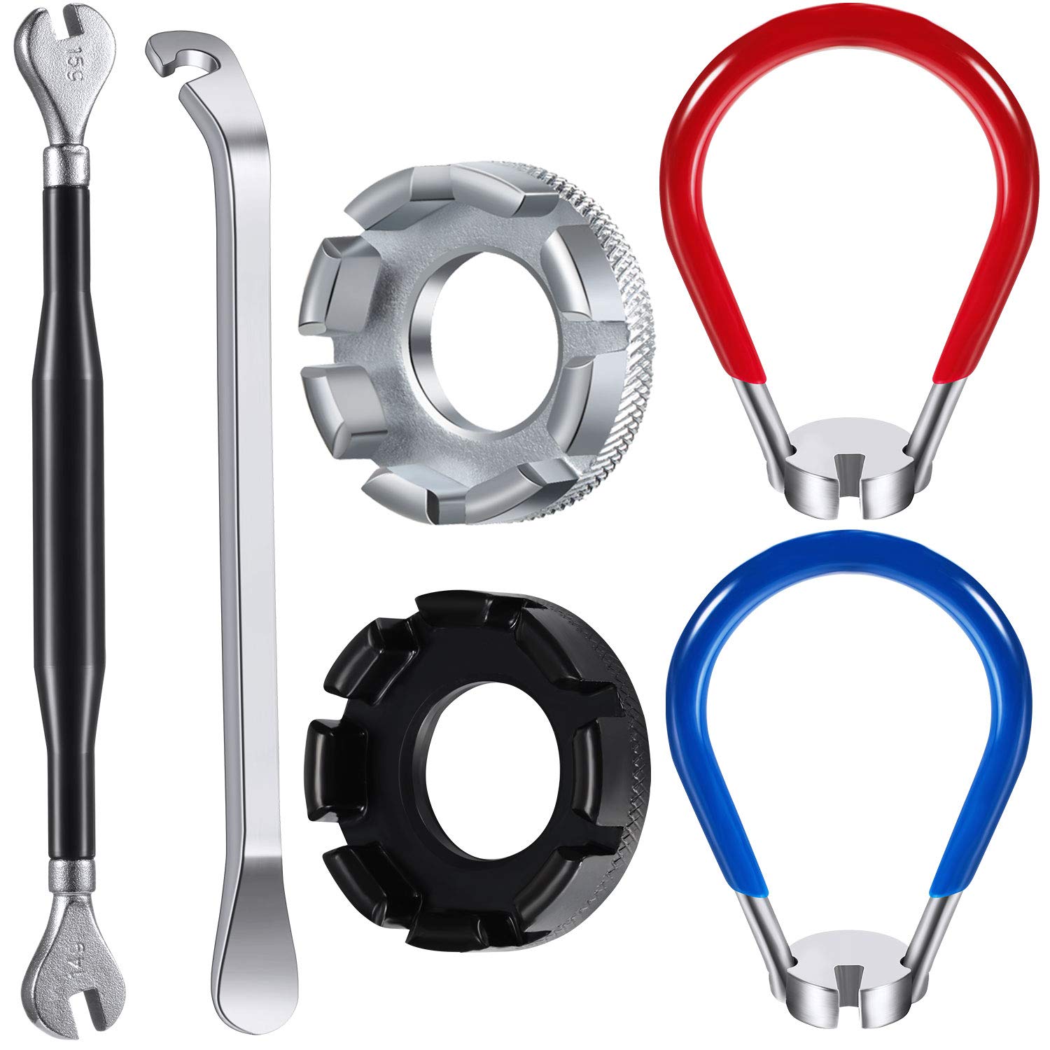 5-Piece Bicycle Spoke Wrench Set with Tire Lever - Bike Rim Correction Tool Kit for Cycling Repair | Compact Pocket Tools for Road & Mountain Bikes | Essential for Bike Maintenance & Wheel Truing