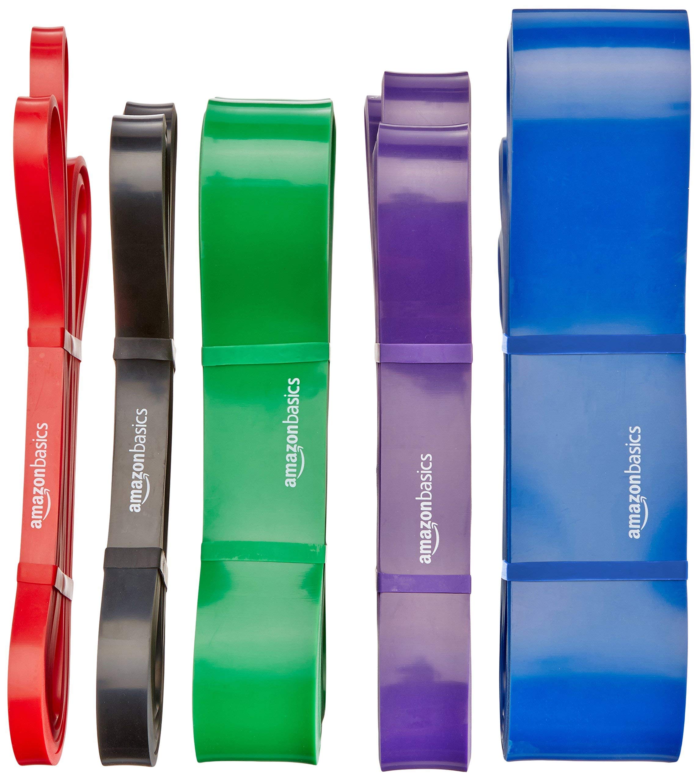 Amazon Basics Resistance Pull Up Bands - Set of 5 Latex Exercise Bands for Strength Training, Home Workouts, Yoga & Physical Therapy | Perfect for Men & Women