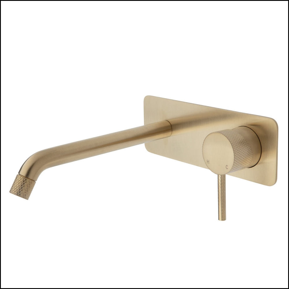 FIENZA Axle Wall Mounted Bathroom Basin Mixer Set - Urban Brass Finish, Soft Square Plate Design, 200mm Spout - Modern Bathroom Faucet for Sink and Bathtub | Perfect for Contemporary Homes, Hotels, and Spa Settings