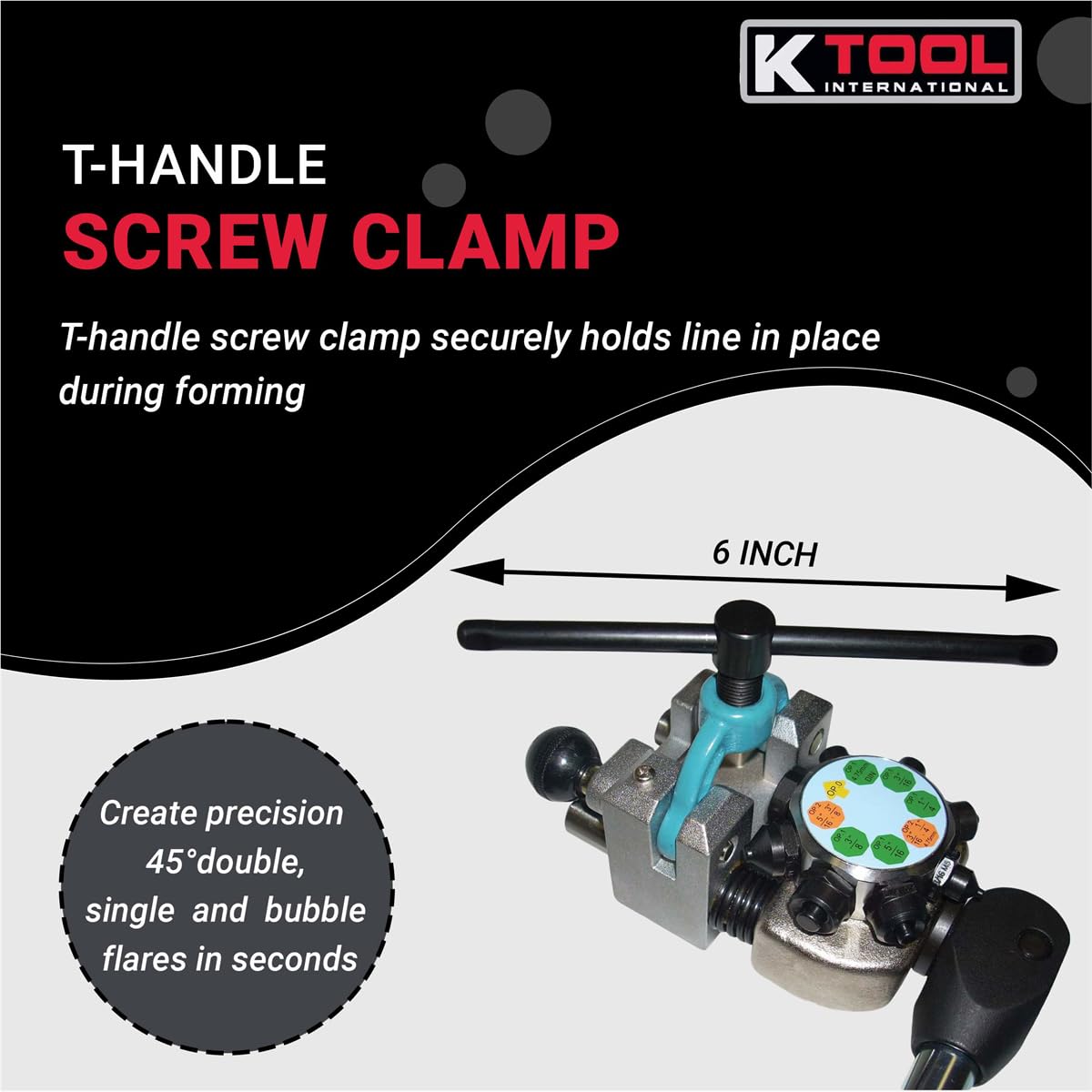 K Tool International 70081 45 Degree Automotive Brake Line Flaring Tool Set - Professional Single, Double & Bubble Flares for DIY & Mechanics - Vise-Mounted with T-Handle Clamp & Turret-Style Design - Perfect for Garage, Auto Repair Shop & Home Car Maintenance