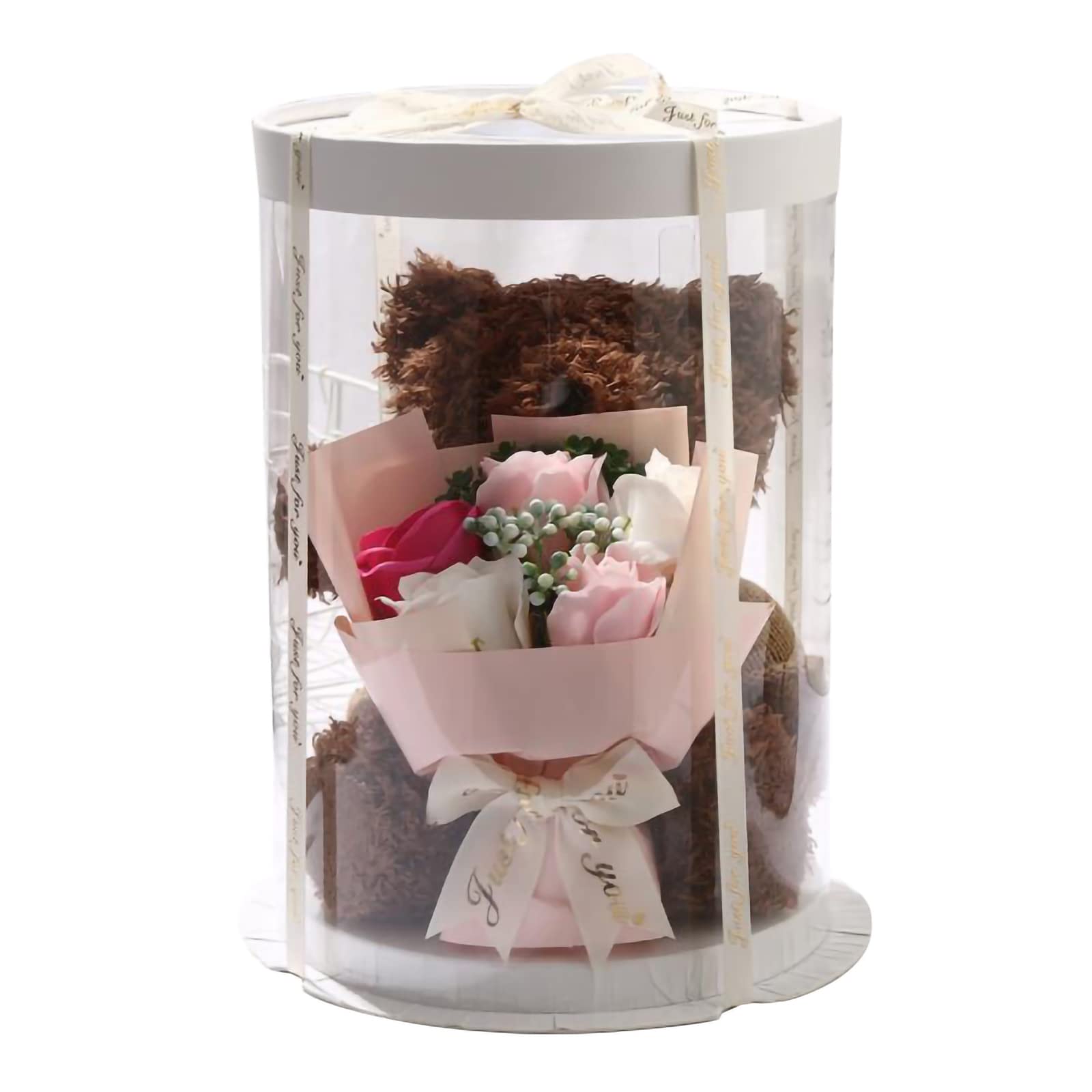 Rose Teddy Bear Doll Gift Box - Artificial Soap Rose Flower Plush Bear for Valentine's Day, Anniversary, Birthday - Romantic Gift for Her, Wedding Proposal, Couples Gift, Girlfriend Present