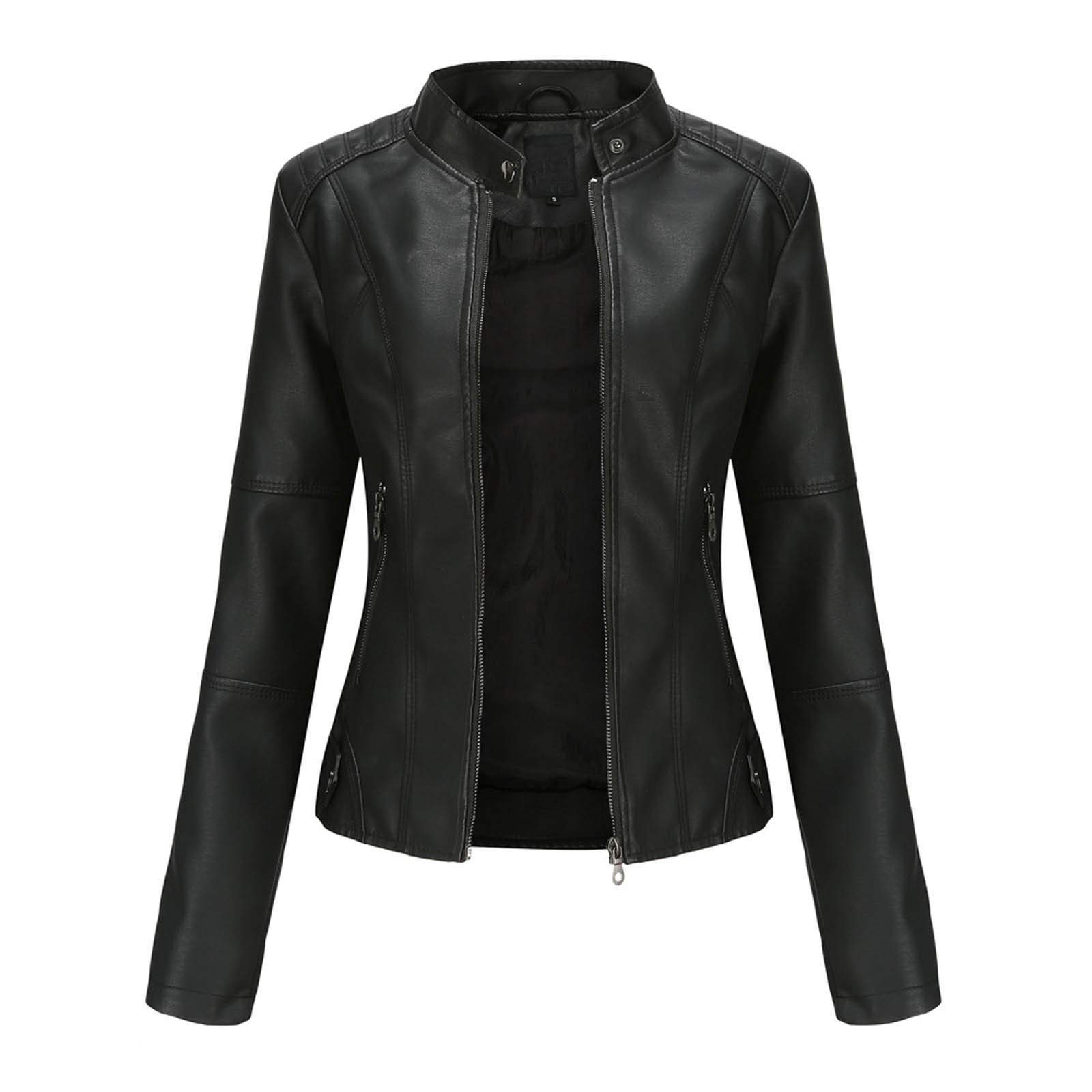 Stylish Women's Faux Leather Jacket - Plus Size Moto Biker Jacket with Zip Up, Bomber Style Race Car Coat | Perfect for Motorcycle Riding, Casual Outfits & Night Out Fashion