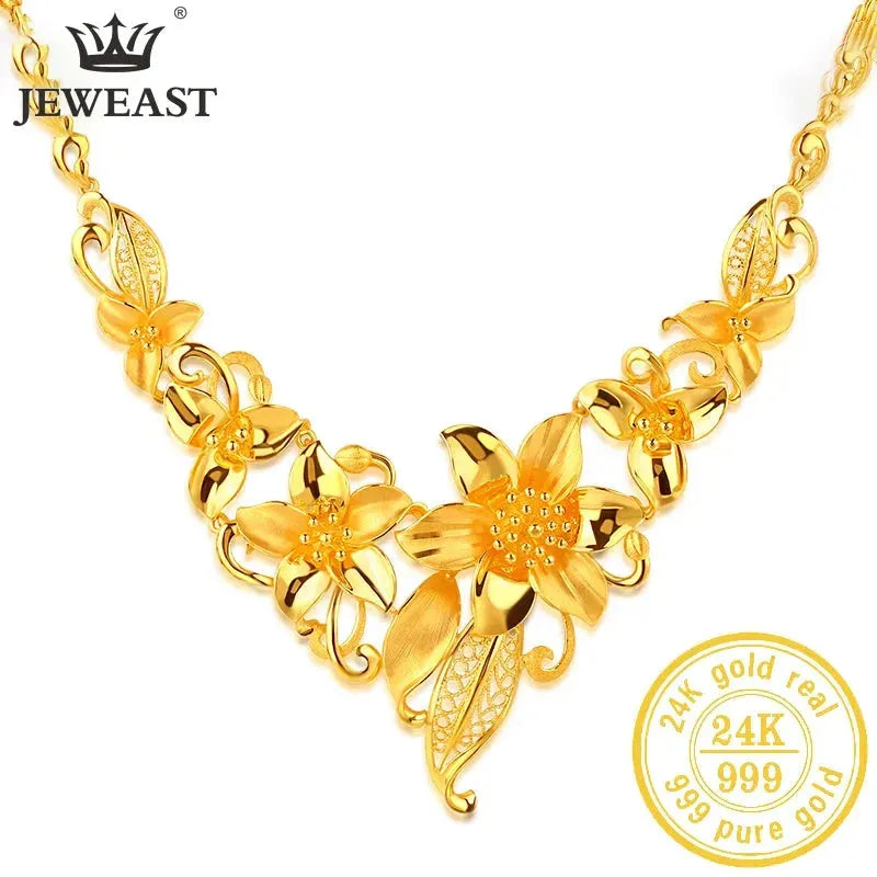 24K Pure Gold Necklace Real AU 999 Solid Gold Chain - Elegant Classic Jewelry for Women, Trendy Party & Wedding Accessory, Luxury Gift for Her 2023