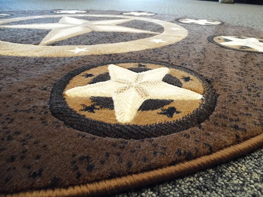 Texas Lone Star State Area Rug - 5'x5' Round Chocolate/Brown Cowhide Rug for Western Home Decor, Living Room, Bedroom, or Cabin Flooring