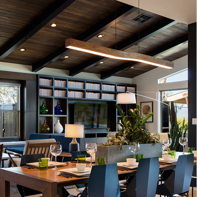 Wooden Wave Bar Hanging Light - Modern Kitchen Pendant Lighting for Dining Room, Island, Bar Counter & Restaurant Decor | Energy Efficient LED Wave Light Fixture