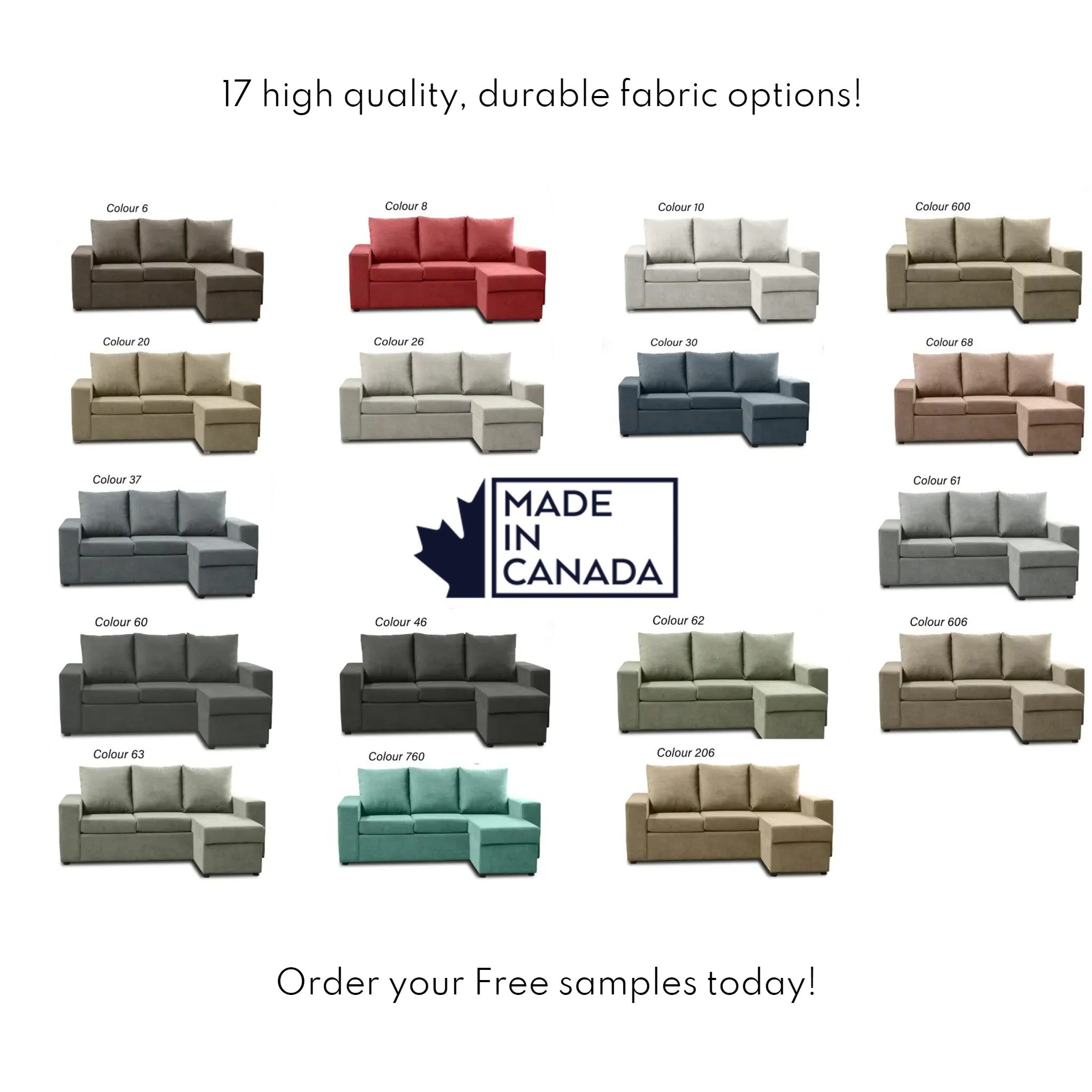 Canadian Made Reversible Chaise Sectional Sofa - 17 Color Options for Living Room, Family Room & Home Theater Comfort