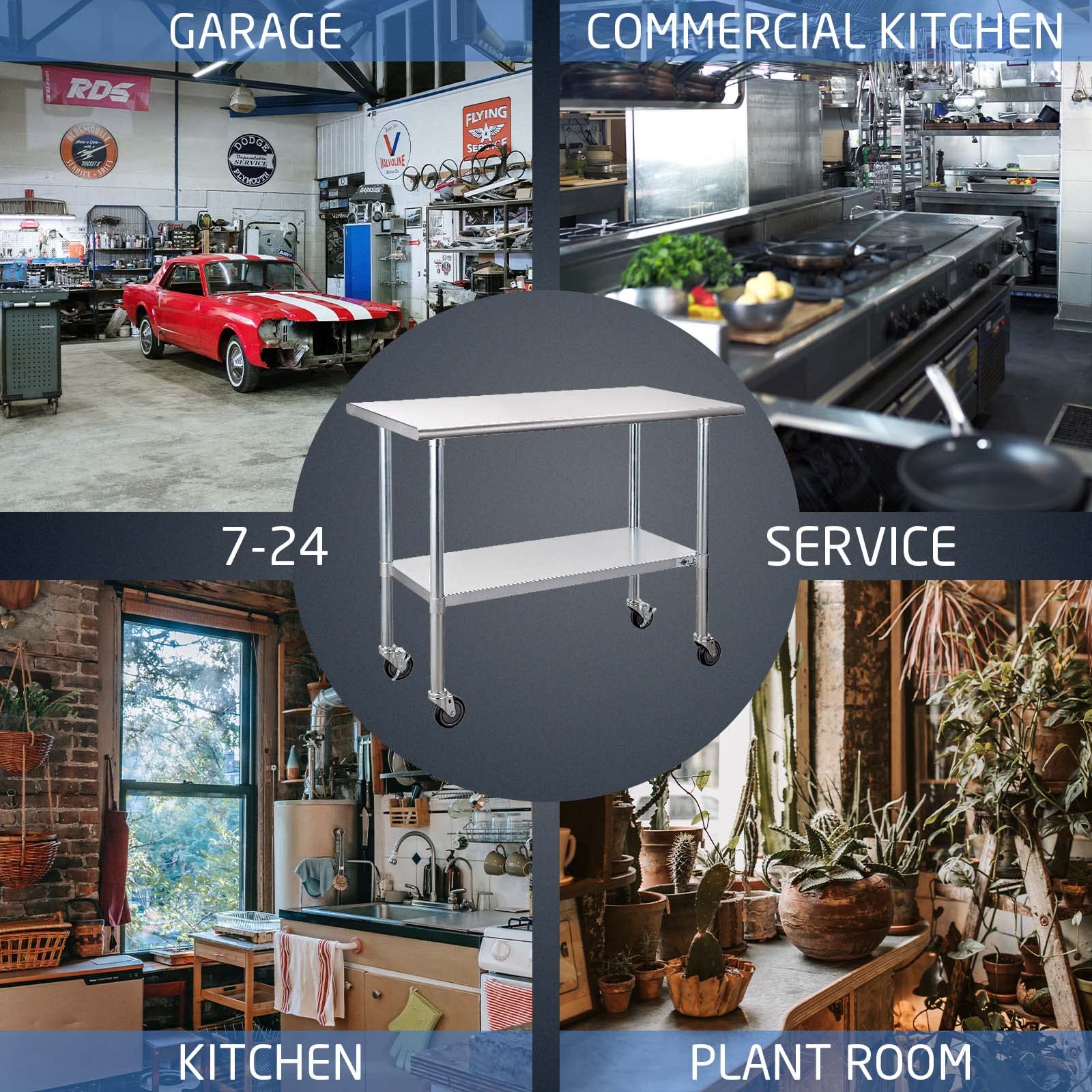 Professional NSF Certified Stainless Steel Work Table 24x48 Inch with Wheels & Undershelf - Heavy Duty Commercial Kitchen Prep Table for Restaurant, Bar, Garage - Ideal for Food Prep, Storage & Utility Workspaces