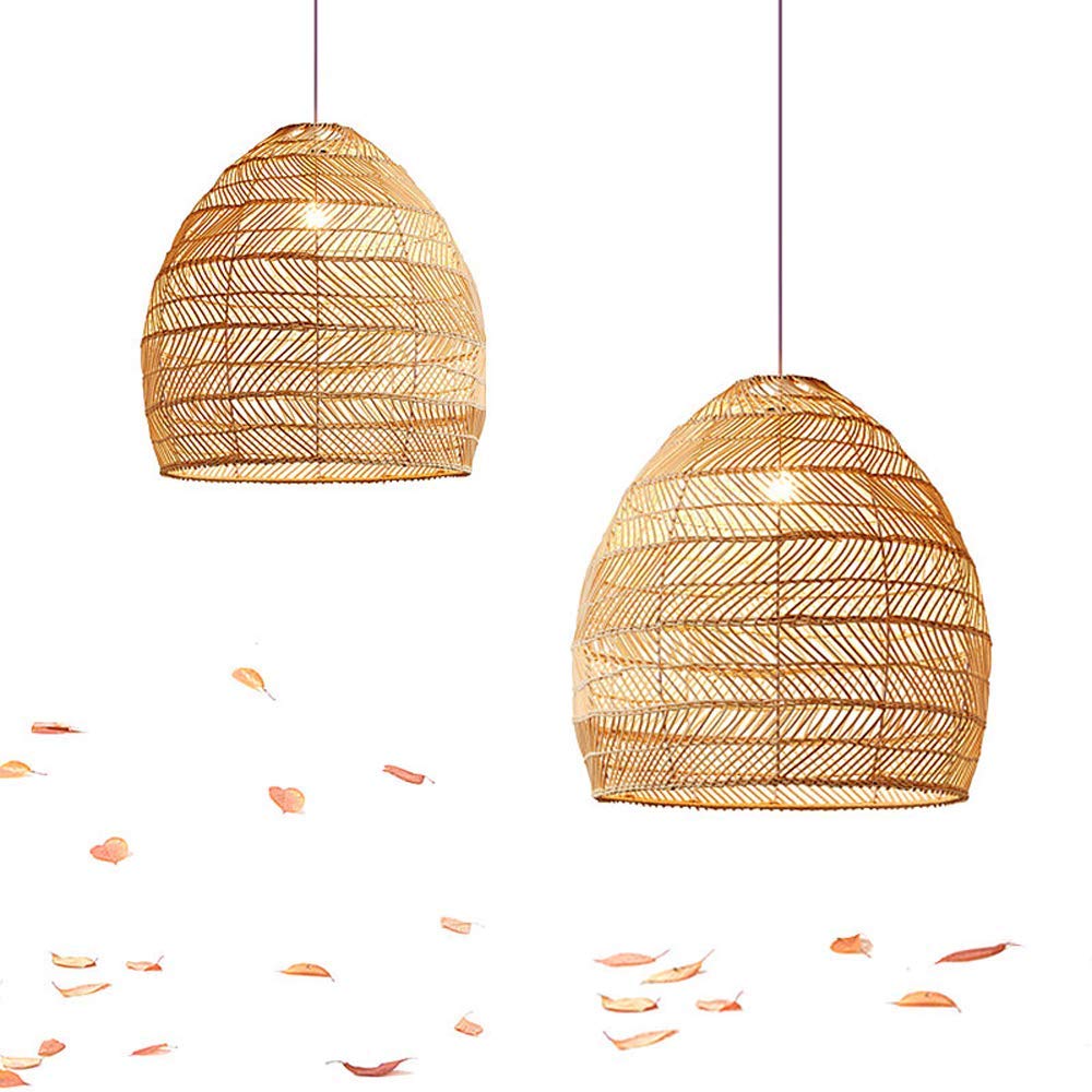 Japanese Style Rattan Pendant Light with E27 Base - 35Cm Diameter Handwoven Chandelier for Bedroom, Dining Room & Tea Room | Boho Farmhouse Ceiling Lighting Fixture | Perfect for Cozy Home Decor and Relaxing Spaces