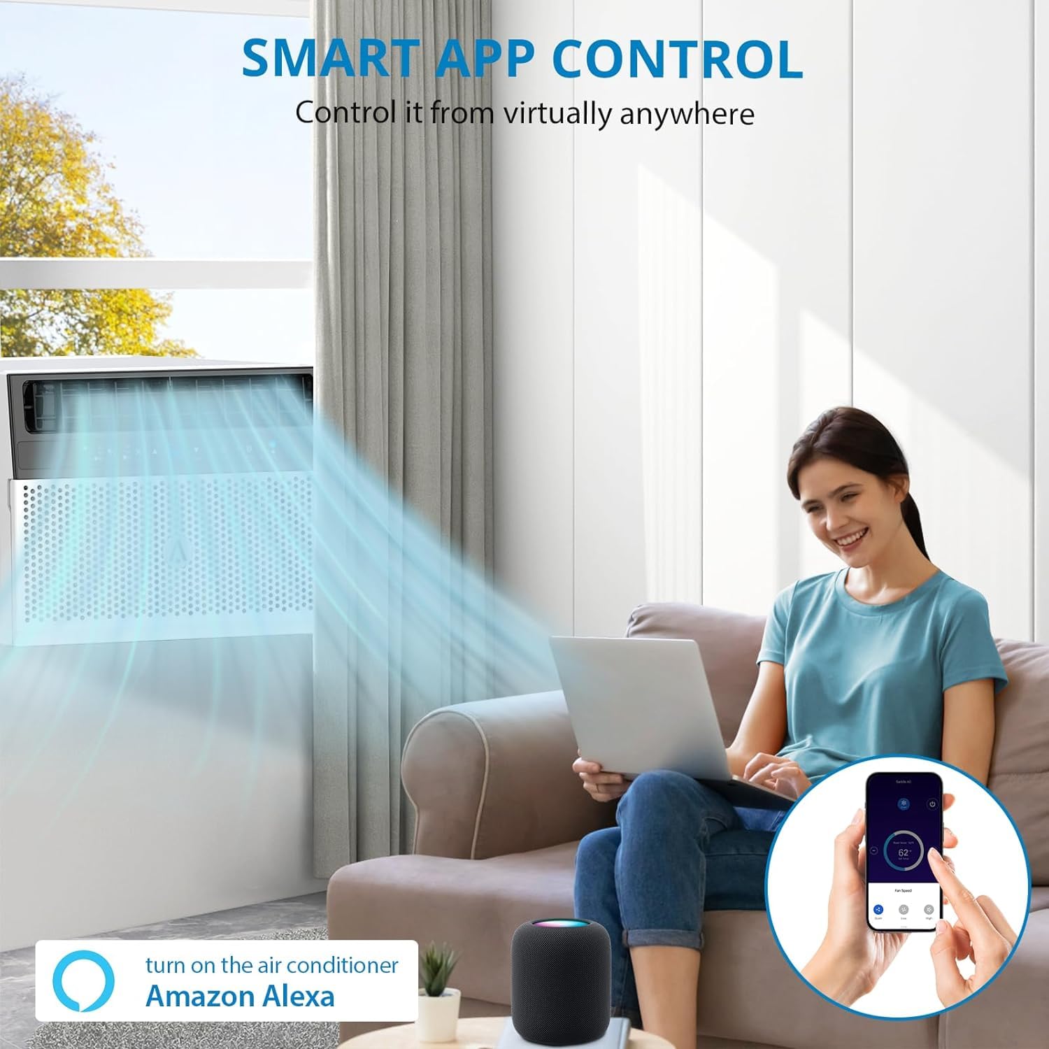 8000BTU U-Shaped Window Air Conditioner - Ultra Quiet, Energy Efficient AC Unit Cools Up to 370 Sq.Ft - Remote Control & Washable Filter - Perfect for Bedrooms, Living Rooms & Small Offices