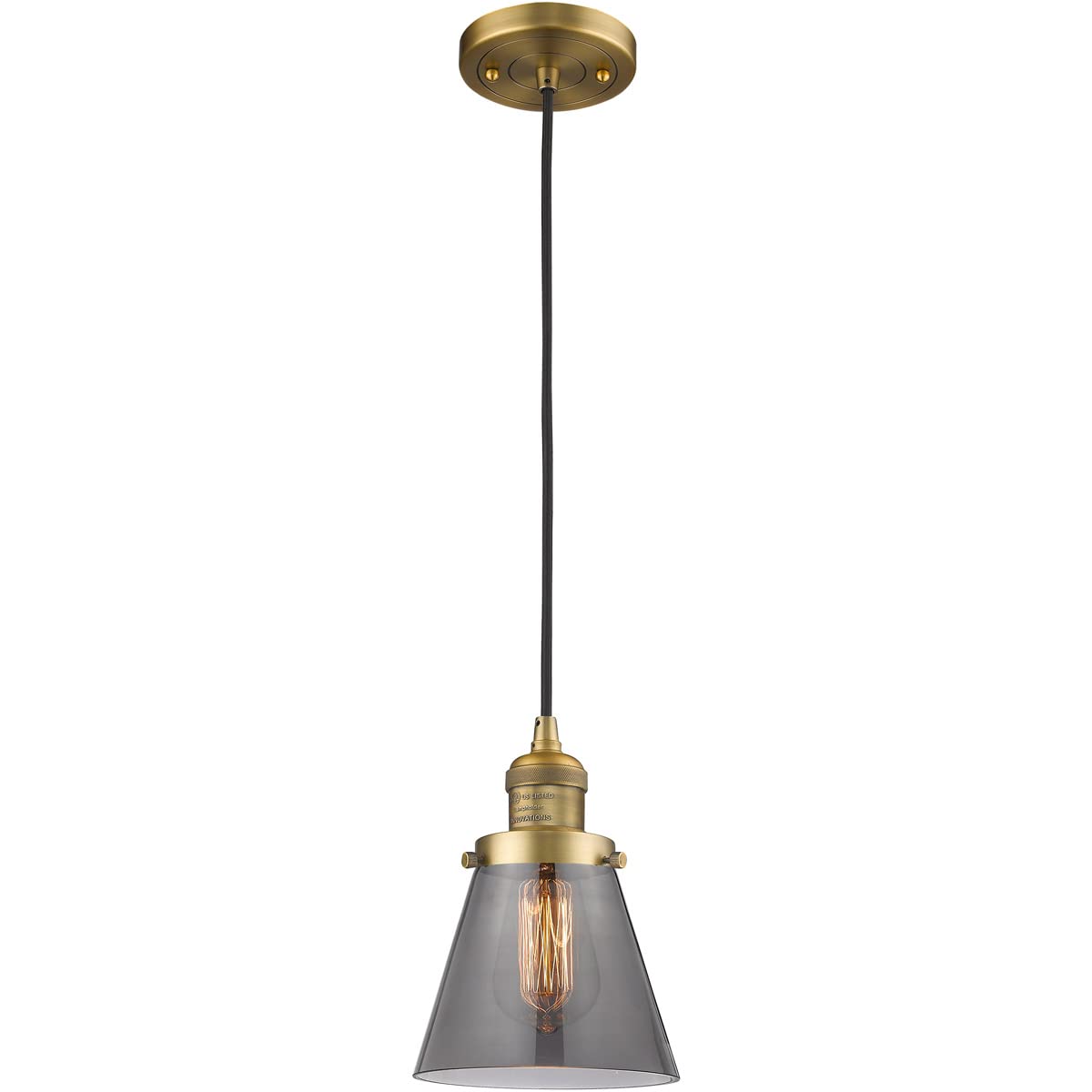 Innovations 201C-BB-G63-LED 1-Light Vintage Dimmable LED Mini Pendant Light Fixture in Brushed Brass - Perfect for Kitchen Island, Dining Room, Bar Counter and Entryway Lighting