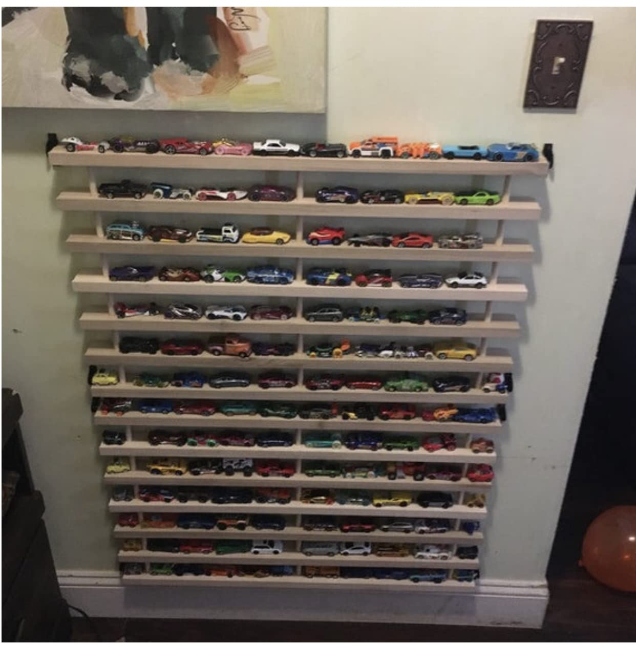 Handmade Wooden Toy Car Shelf - Compatible with Hot Wheels & Matchbox Cars - Solid Oak Display Organizer for Kids' Bedroom & Playroom Decor