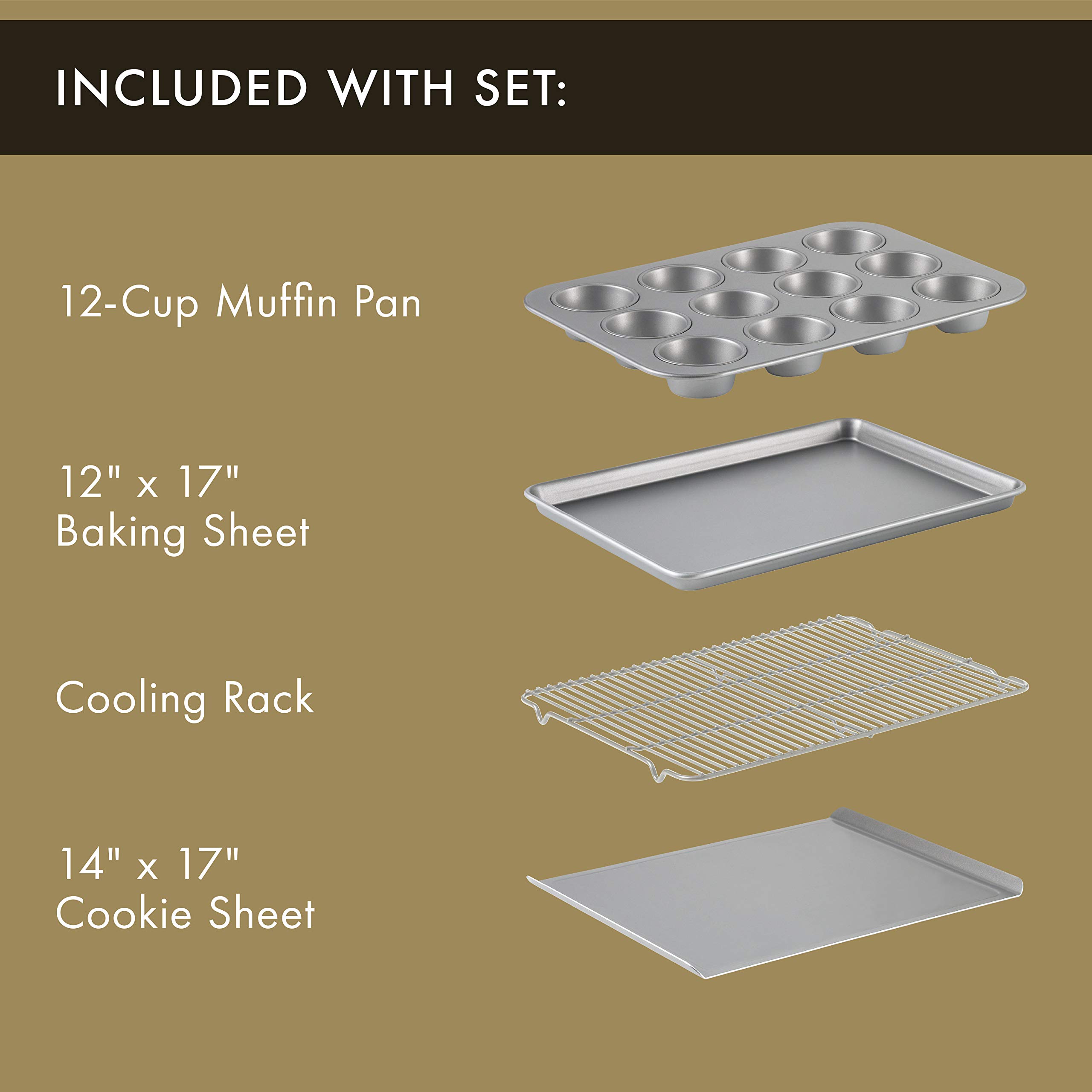 Calphalon 10-Piece Nonstick Cookware and Bakeware Set - Silver Pots, Pans, Baking Sheet, Cookie Sheet, Cake Pans & Muffin Pan - Dishwasher Safe for Easy Cleaning - Perfect for Baking, Roasting & Everyday Cooking