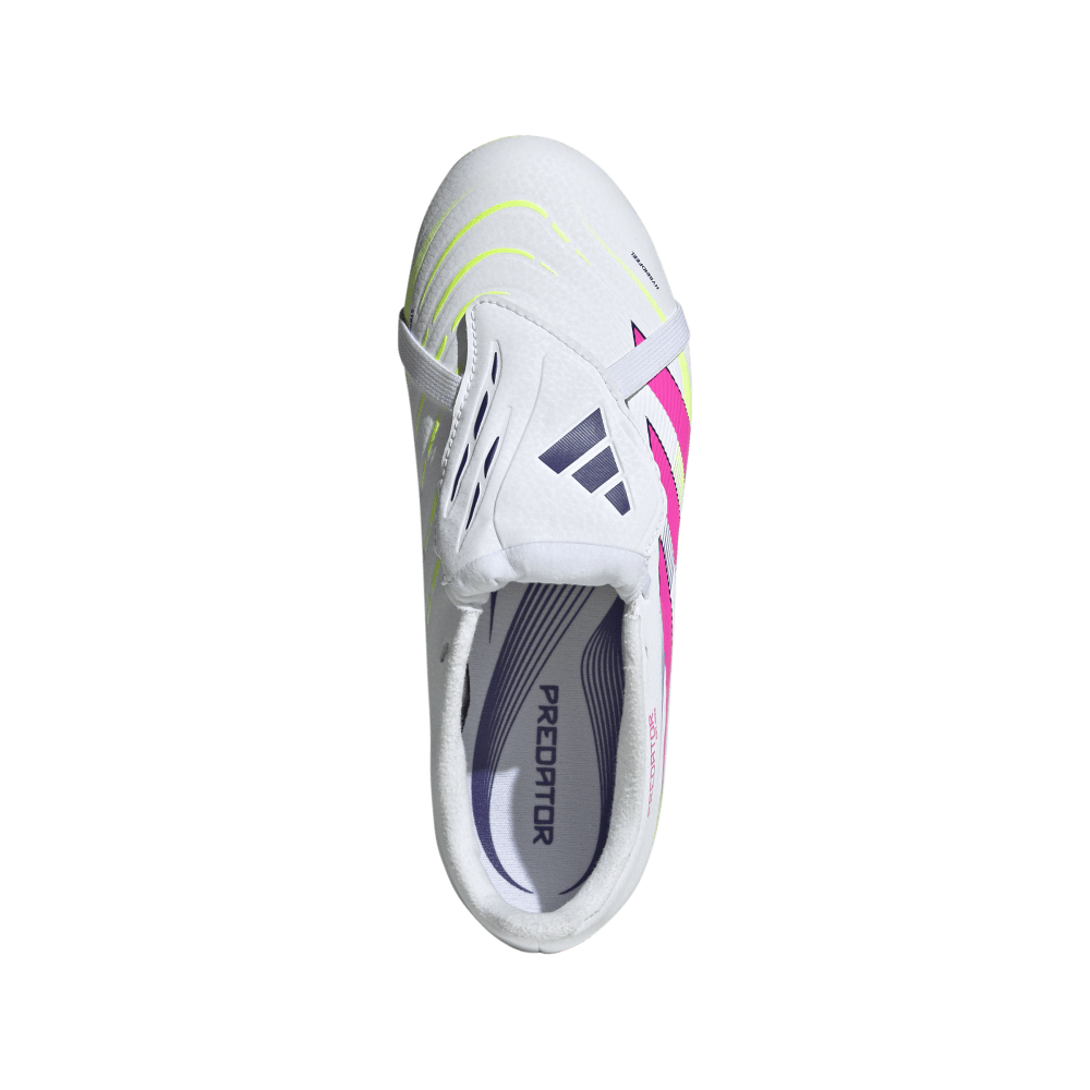 Adidas Predator League FG Junior Football Boots for Kids - White/Lucid Pink/Lucid Lemon - Fold Over Tongue Design for Comfort - Perfect for Youth Soccer Training & Matches