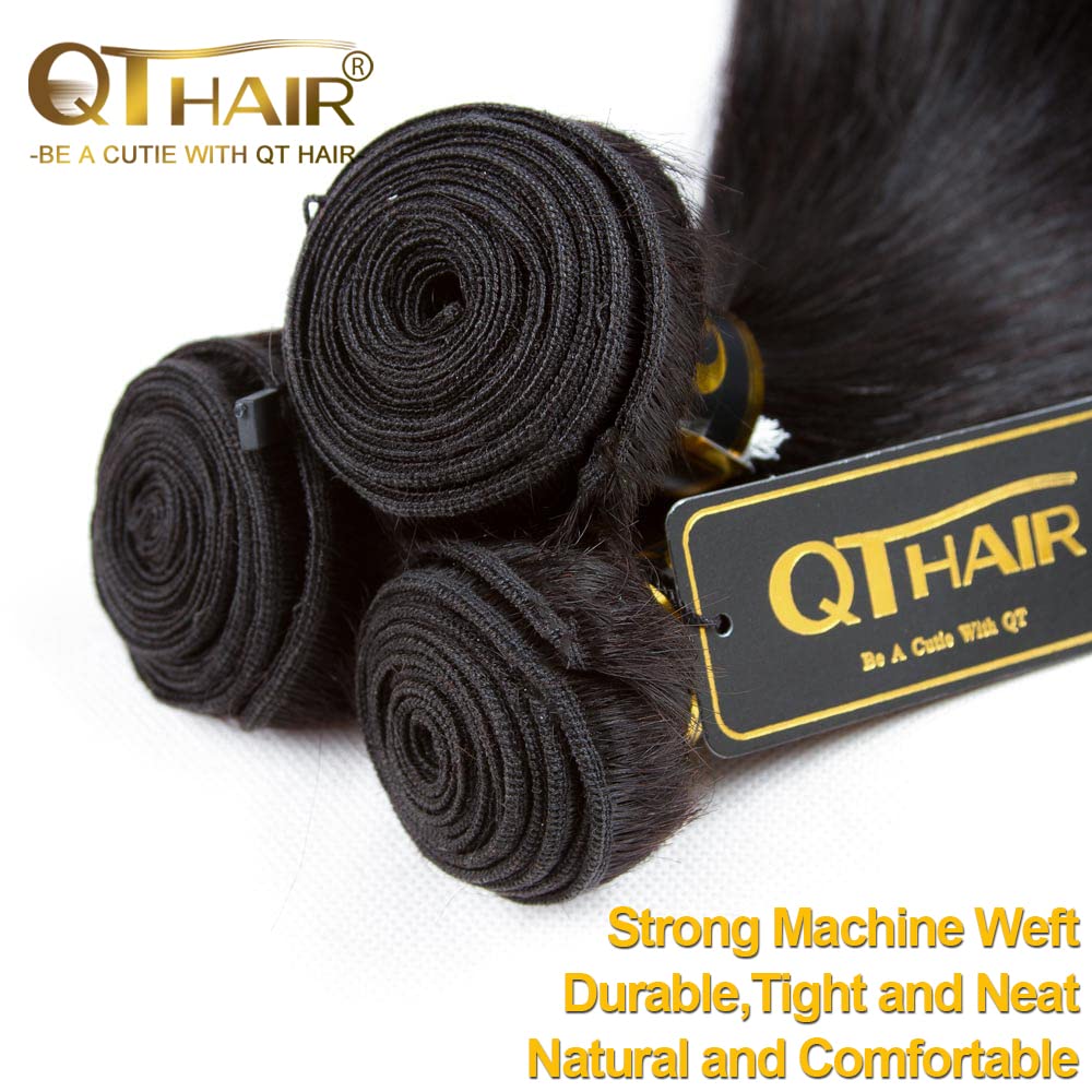 QTHAIR 14A Brazilian Virgin Hair Straight Human Hair Bundles - 14