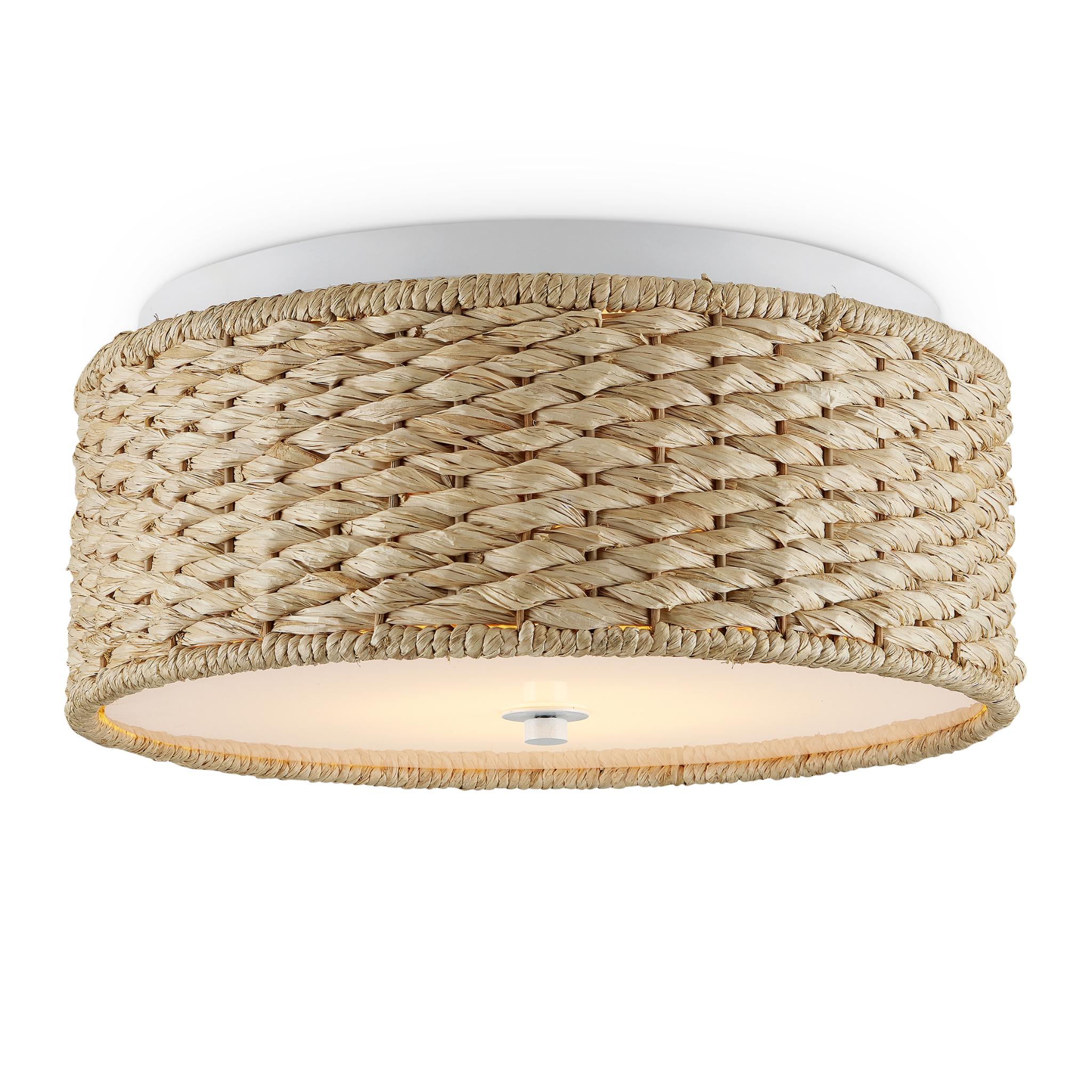 Natural Colchester Raffia Flush Mount Ceiling Light - Handwoven Rattan Pendant for Living Room, Bedroom, or Dining Room
