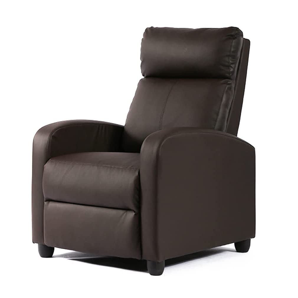 PU Leather Recliner Chair with High-Density Sponge, Wide Seat Living Room Lounge Chair - Brown Reclining Sofa for Home Theater, Office & Relaxation