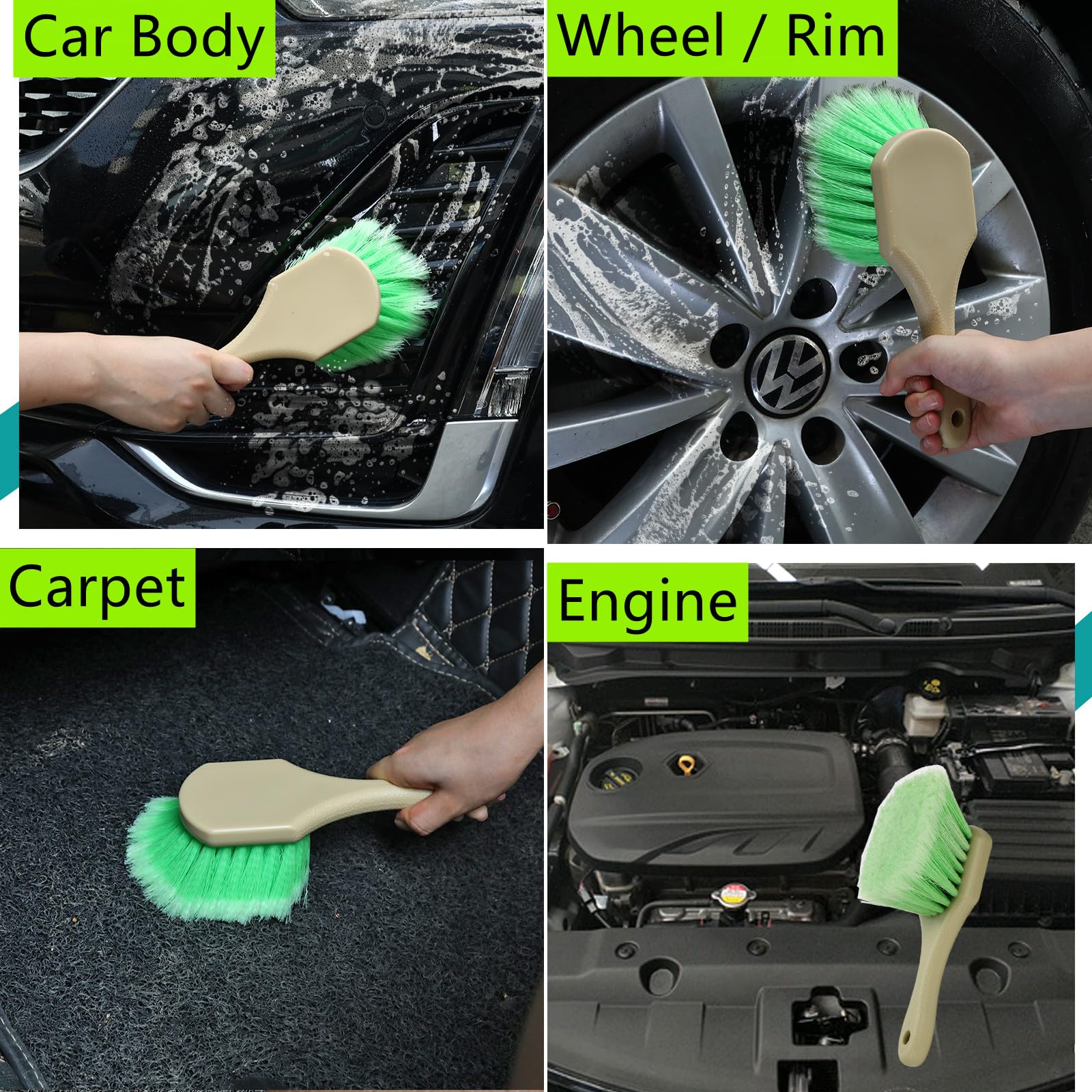 Premium Wheel Rim & Tire Brush Set - Soft & Stiff Bristle Car Wash Cleaning Kit for Cars, Trucks, SUVs, RVs & Motorcycles | Perfect for Deep Cleaning Wheels, Tires, Exterior Surfaces & Carpet