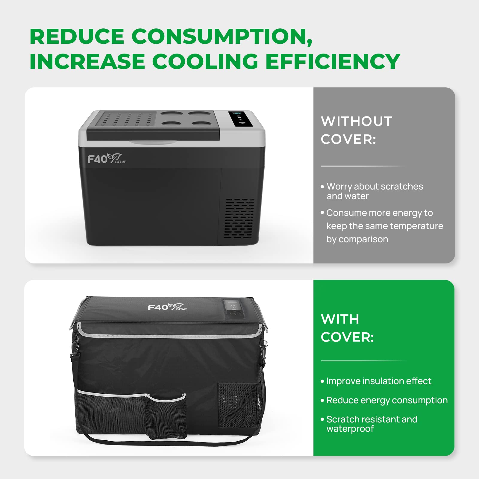 F40C4TMP 3-in-1 Bundle: 30QT Portable Car Refrigerator with Insulated Cover & 220Wh Solar Generator - Perfect for Camping, Road Trips, and Outdoor Adventures