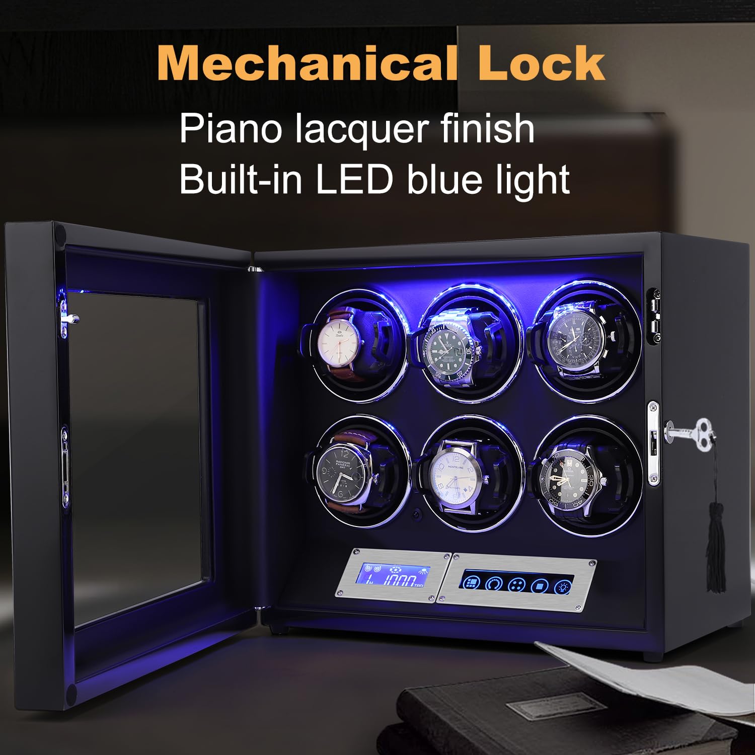 Premium 6/9/12 Slot Automatic Watch Winder with Ultra-Quiet Japanese Motor - Built-in LED Light & LCD Touchscreen for Automatic Watches Collection | Perfect for Home, Office & Travel Use
